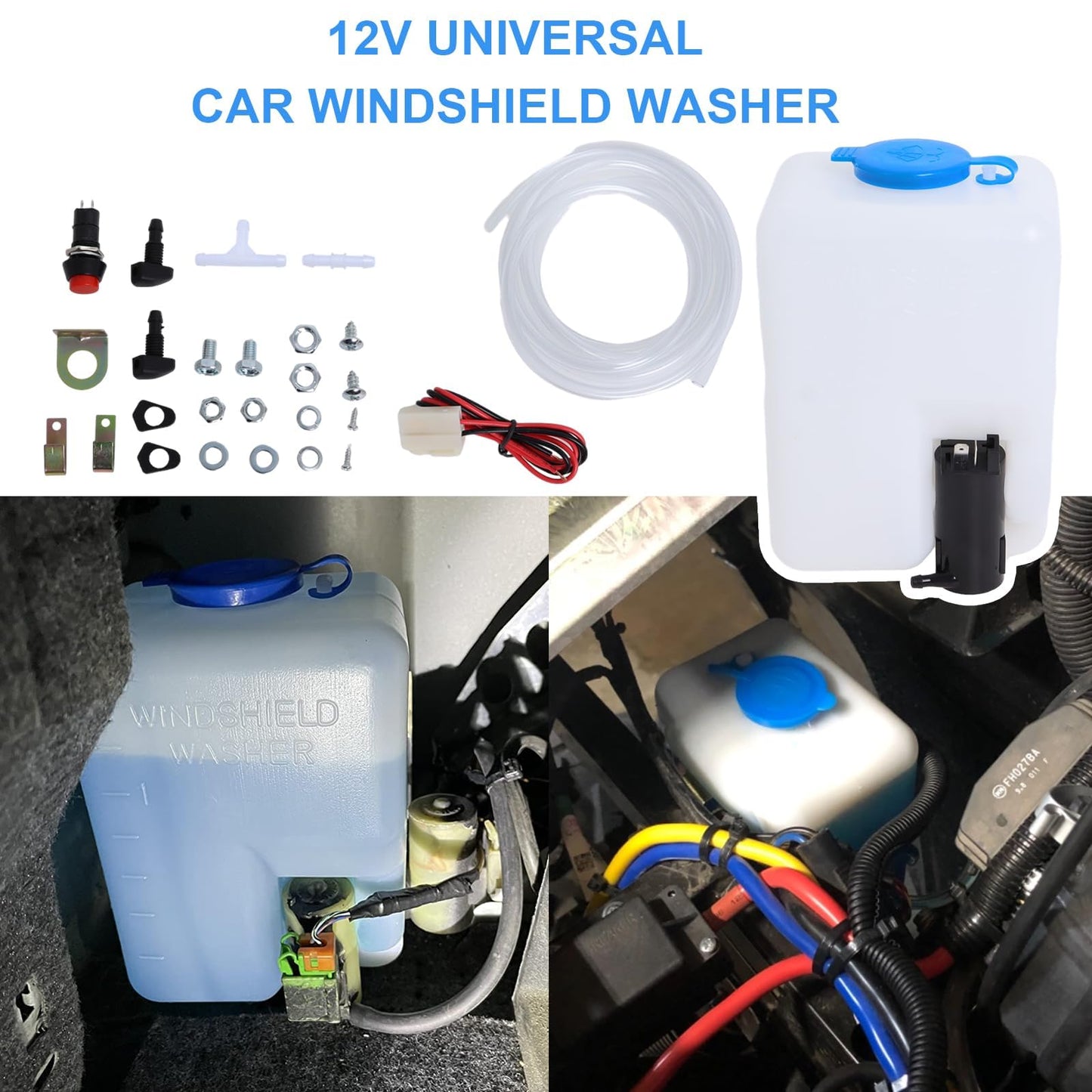 Wadoy Universal Windshield Washer Pump Reservoir Kit 99300 Fluid Reservoir Tank Bottle with Pump