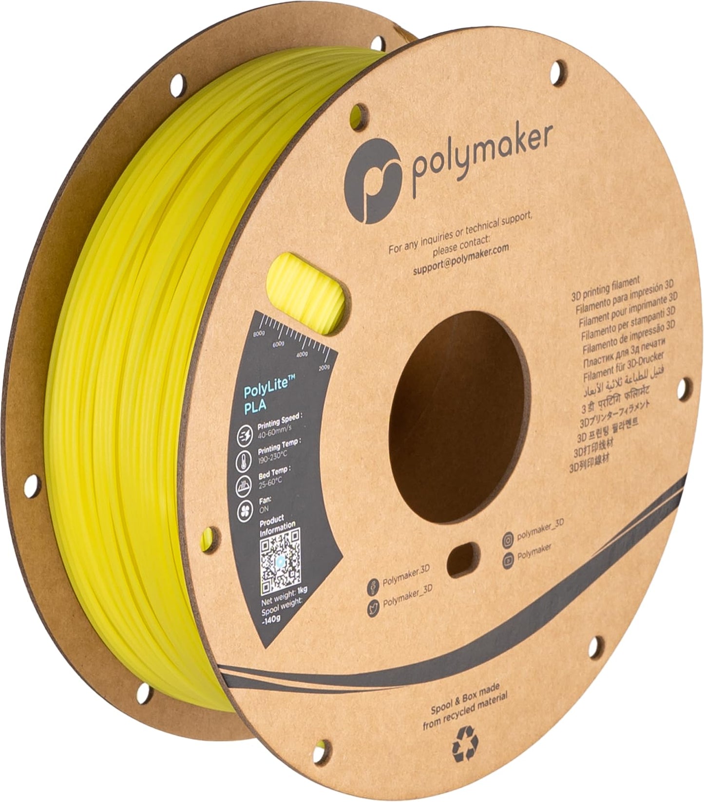 Polymaker PolyLite Luminous PLA Filament, Luminous Yellow 1.75mm 3D Printing PLA Filament 1kg, Dimensional Accuracy +/- 0.03mm, Compatible with Most 3D Printer