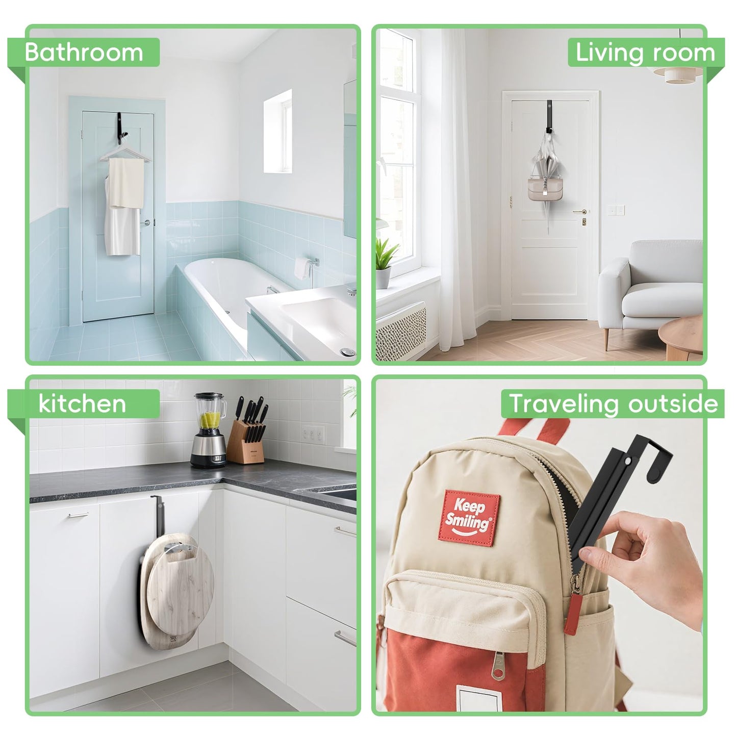 WLCSNG Over The Door Hooks, Extended Over The Door Clothes Hanger with 10 Ridges,Space-Saving Over The Door Rack,Door Hooks for Hanging Clothes,Larger Capacity Over The Door Hanger (1, Black-up)