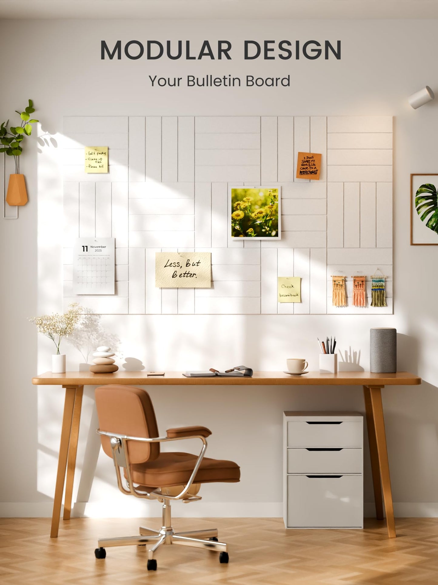 Bumusty Large Cork Board Alternative-36 x 24" Felt Bulletin Board Tiles, with 30 Pushpins, 40 Adhesive Tabs, 6-Pack Slat Wall Paneling, Cork Boards for Office Push Pin Board Felt Board-Milky White