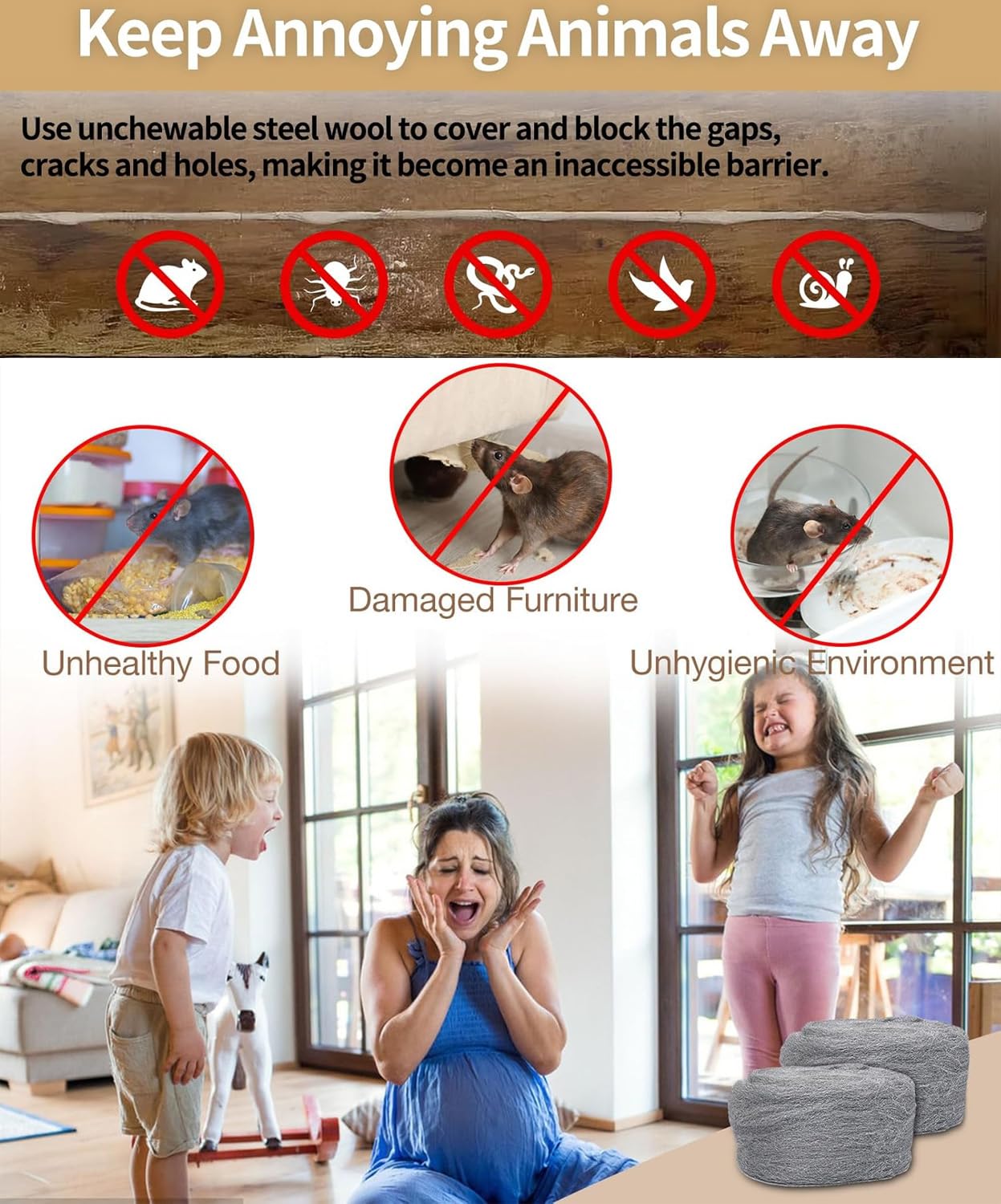 Steel Wool Mice Repellent – 6 Rolls #3 Coarse (14ft×3.1in) with Scissors & Gloves | Seal HVAC Vents, Garage Walls, Garden Gaps | Laine d’Acier Anti-Souris | Heavy Duty, Non-Toxic & Child Safe Petteloo