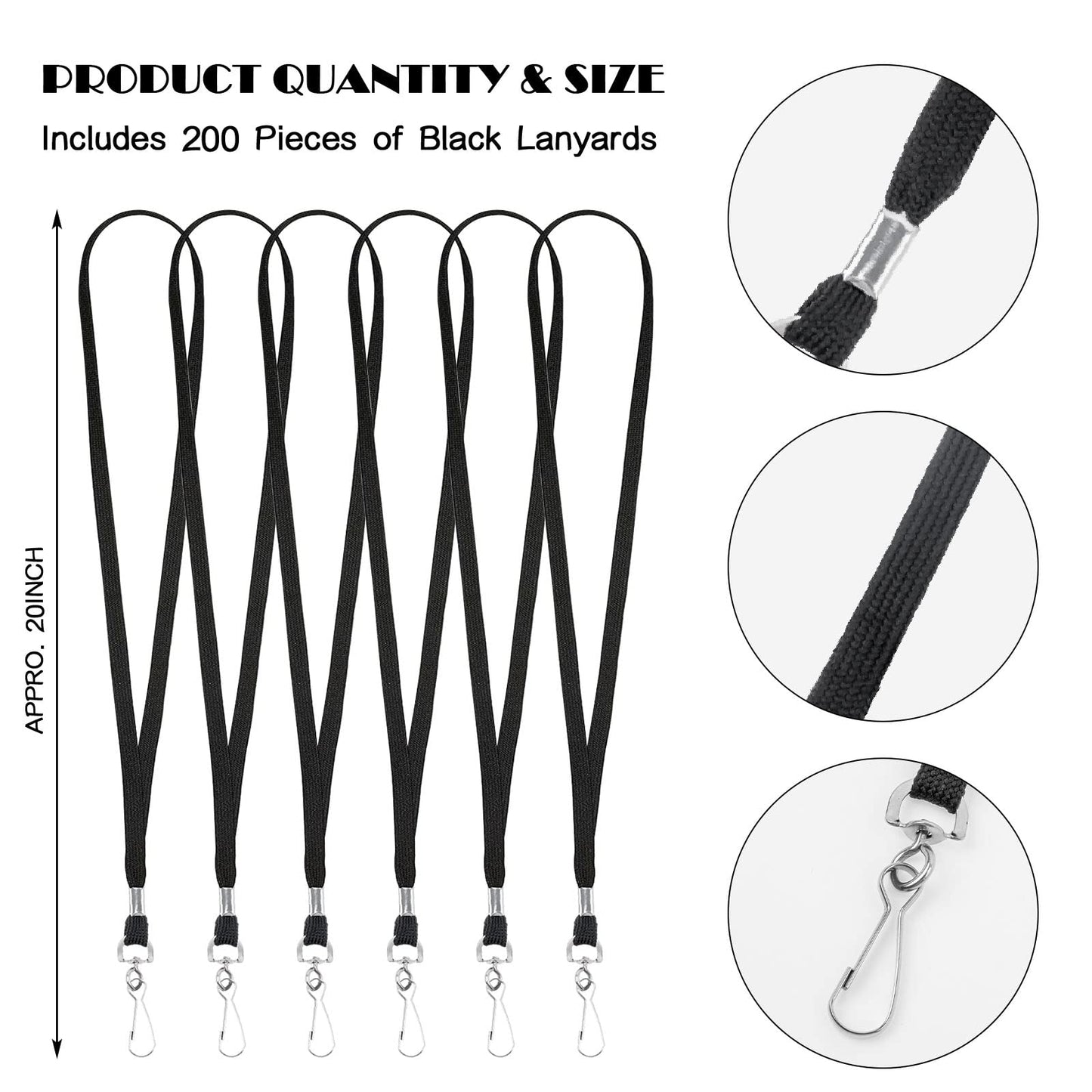 100 Pieces Black Lanyards Bulk, Premium Neck Lanyards with Swivel Hook Clips, Flat Neck Straps for ID Name Badge Holder Office School(Black)
