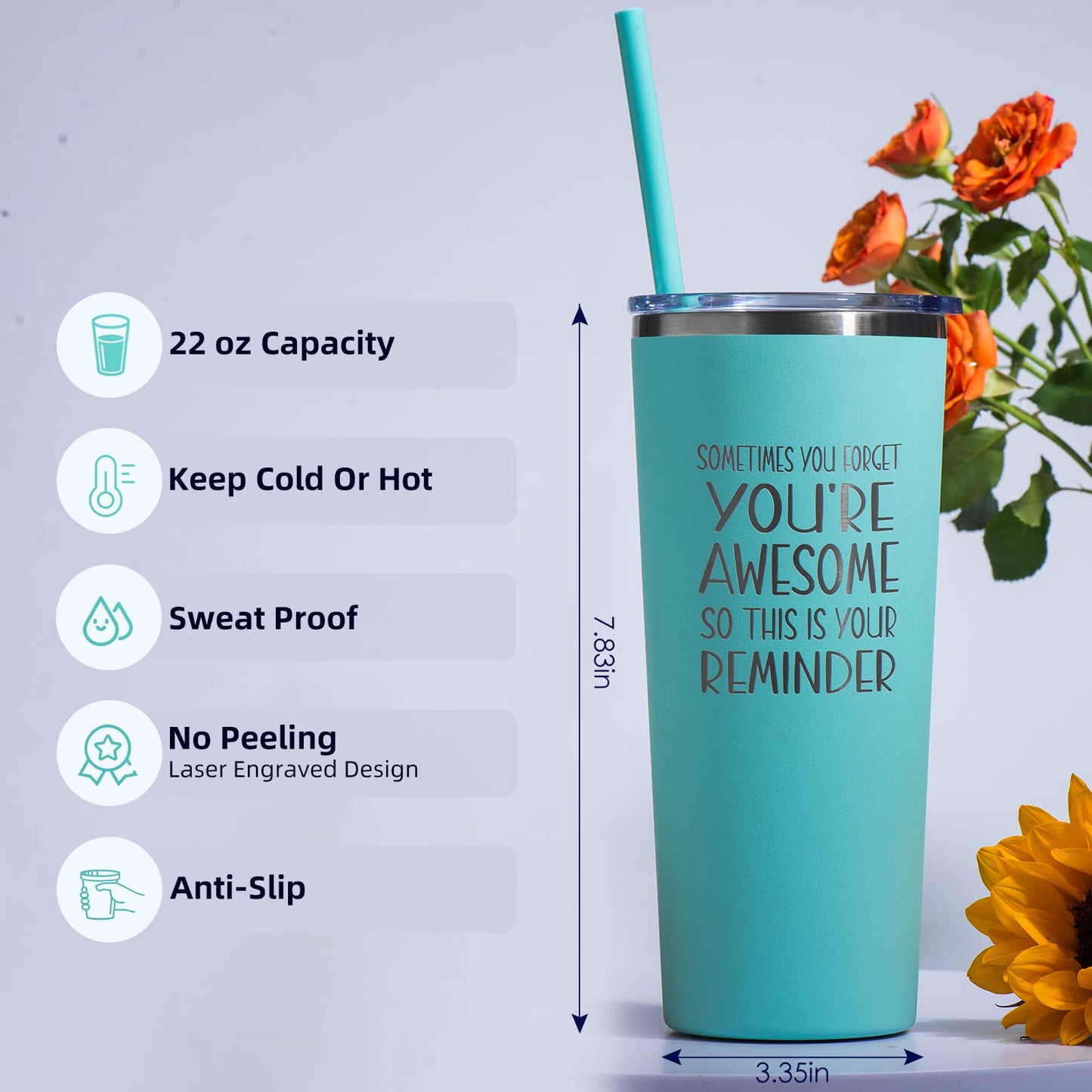 Birthday Appreciation Gifts for Women - Inspirational Tumbler for Her, Friends, Sister, Mom - You are Awesome - 22oz