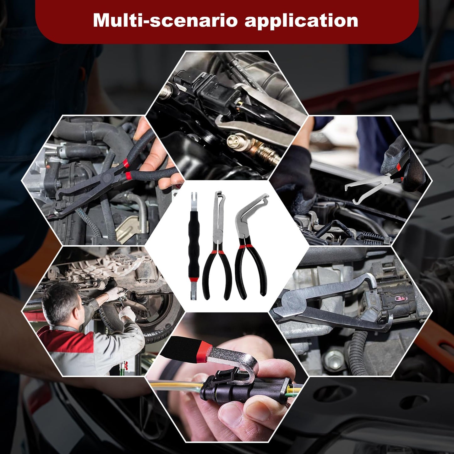 4PCS Electrical Disconnect Pliers Set,37960 Straight +37980 60° +13120 Electrical Disconnect Pliers for Cars,Carbon Steel Fuel Line Disconnect Tool Set, Connector Repairs for Mechanics and DIYers