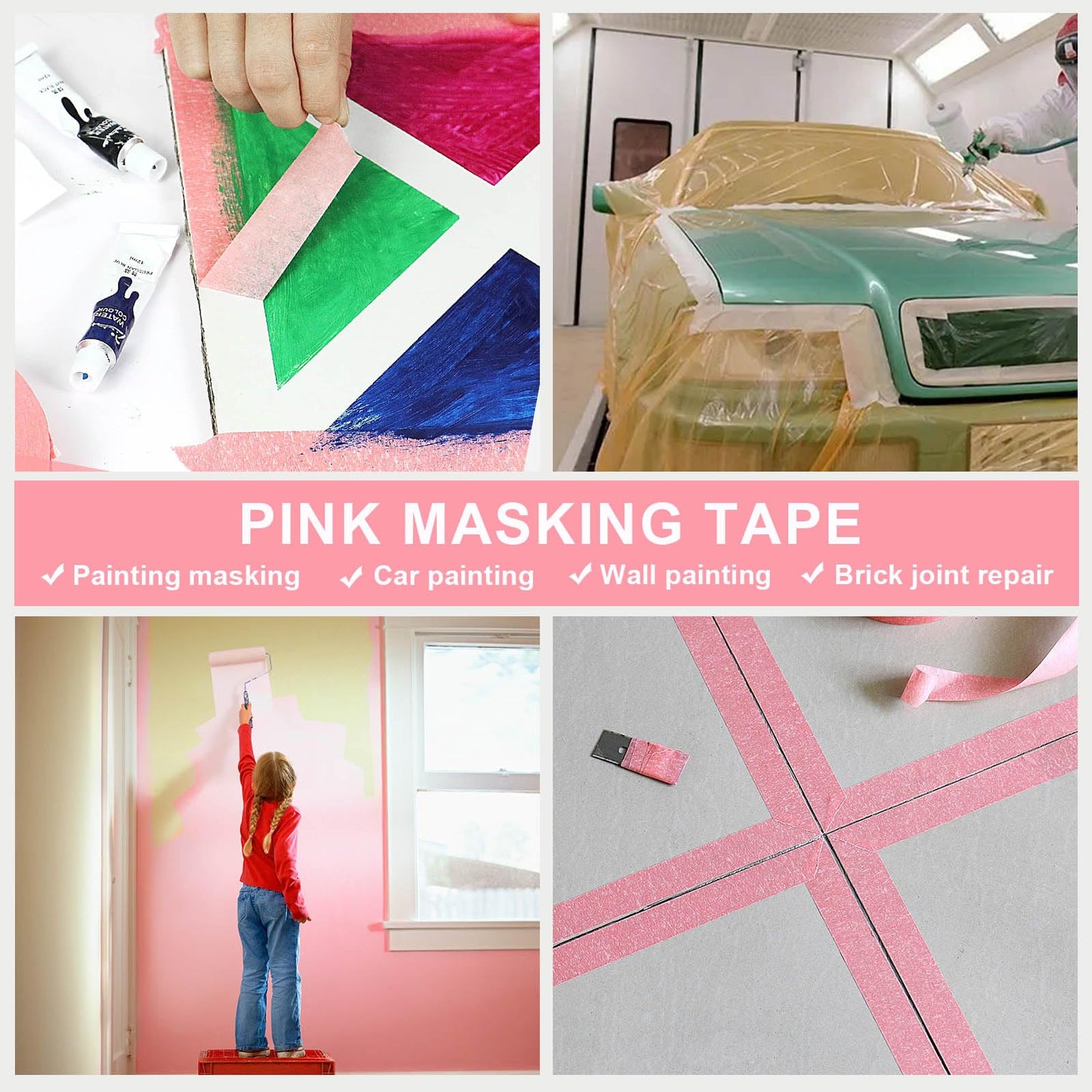 BOMEI PACK 10Rolls Pink Painters Tape, General Purpose Pink Masking Tape 0.75inch x 55yds, for Painting,Labeling,DIY Crafting,Decoration and School Projects, Total 550yds