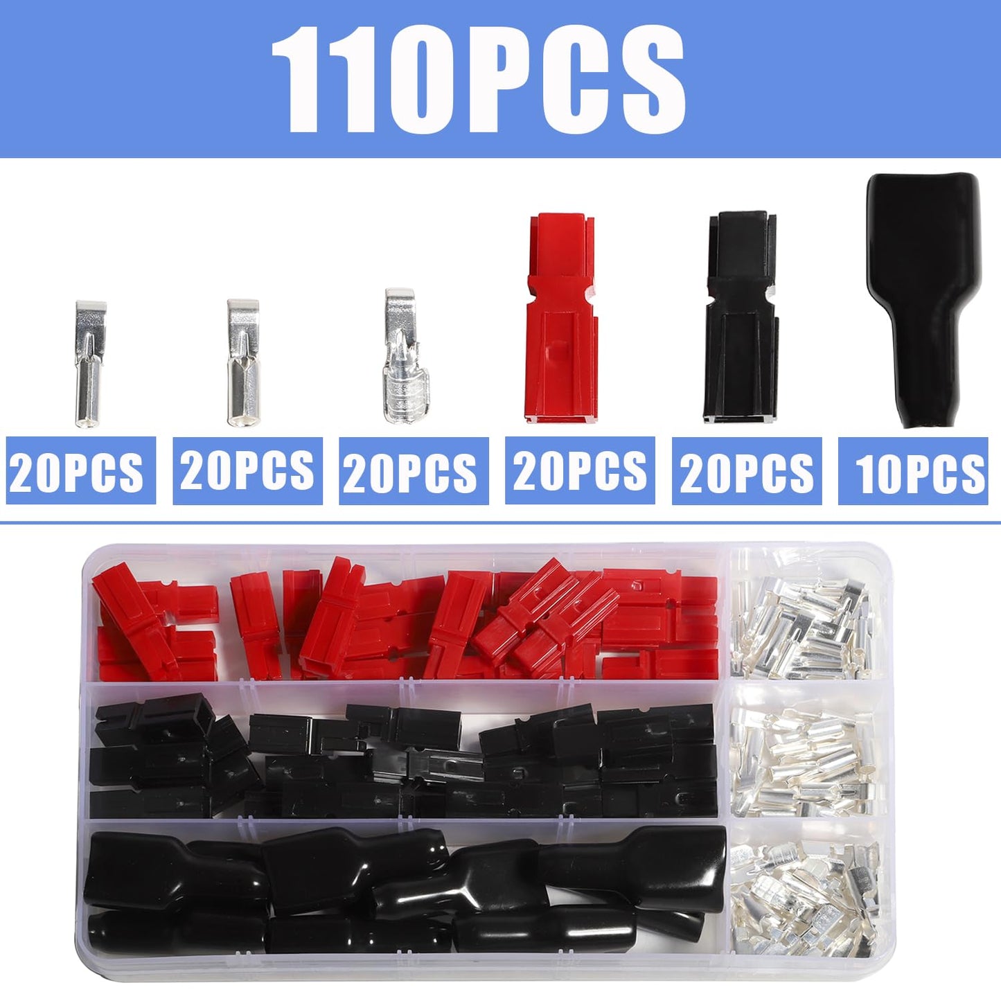 XINTAIHELE 110PCS Anderson Powerpole Connectors, Quick Disconnect Terminals Connectors Kit, Red Black Silver Copper Battery Connector Modular Power Connector