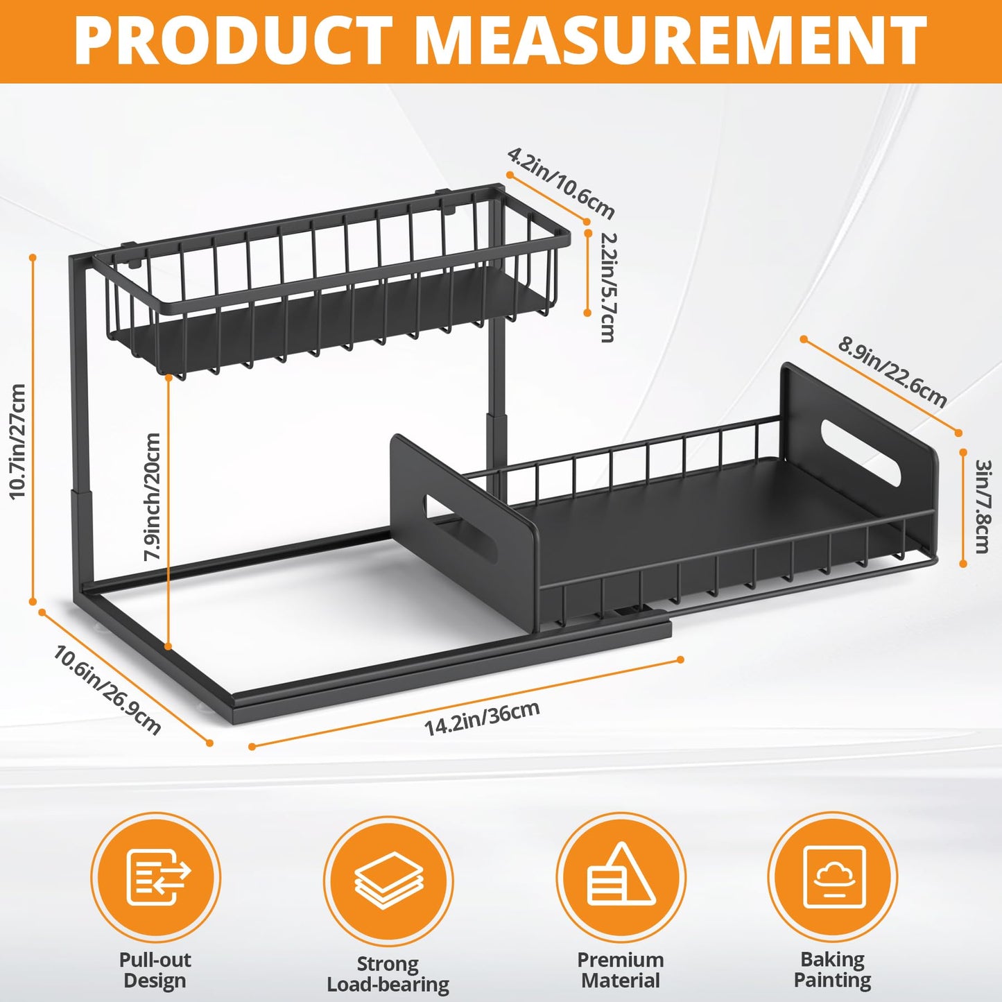 Under Sink Organizer, 2 Tier Kitchen Organizers and Storage, Pull Out Cabinet Organizer for Kitchen, Bathroom, Washroom, Cabinet Cupboard Organizers and Storage (1 Pack - Black)