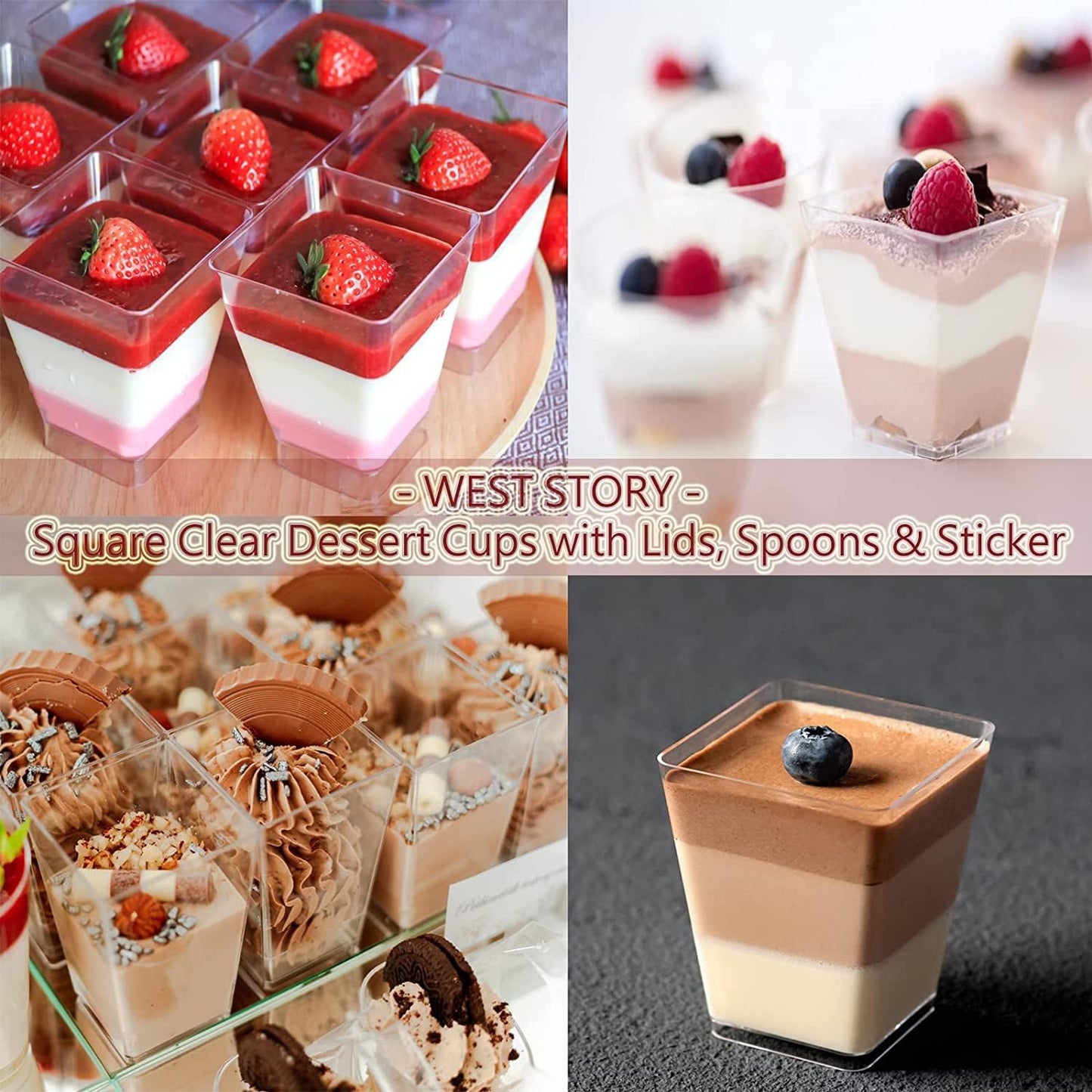WEST STORY 50 Packs 5oz Clear Dessert Cups with Lids and Spoons, Single Serving Parfait Cups with Lids for Party Appertizer, Finger Food, Pudding, Yogurt, Parfait, Mousse