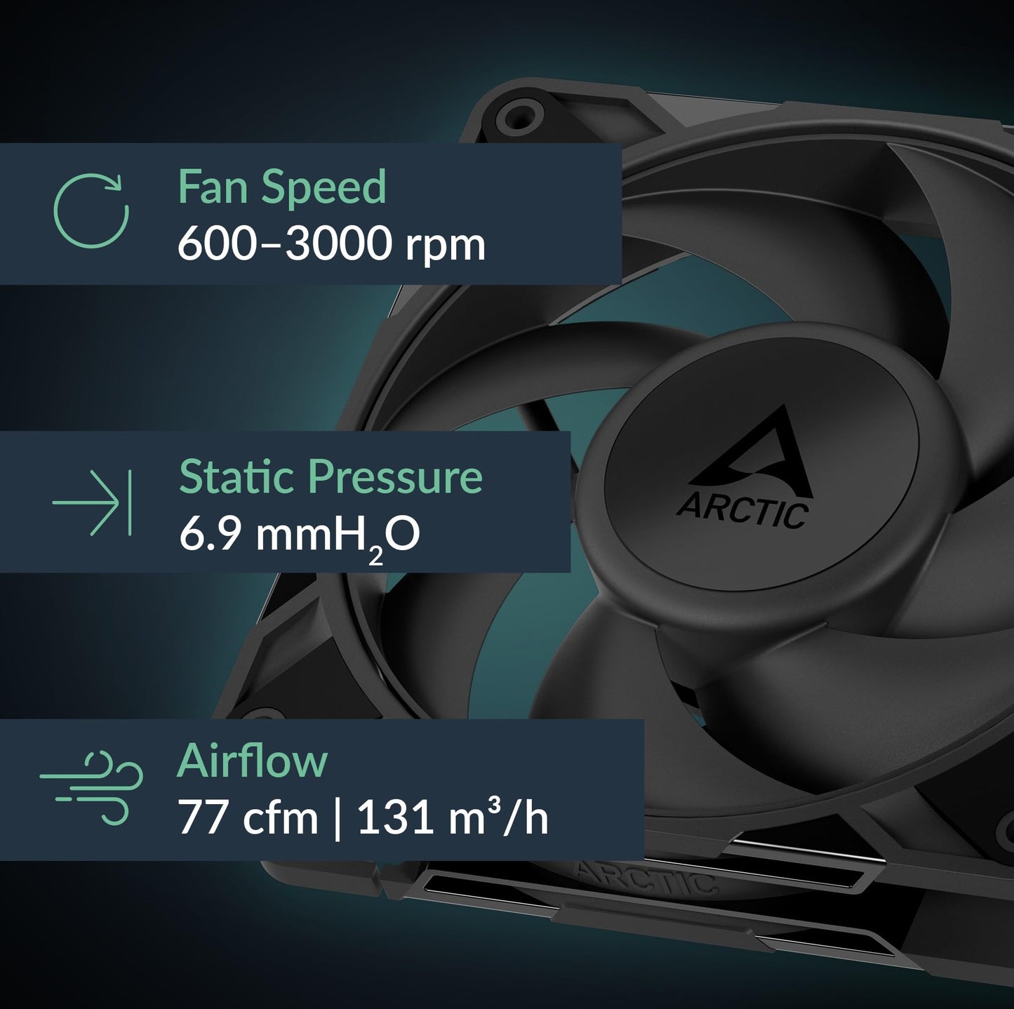 Arctic P12 Pro - Powerful Premium Fan, 120 mm PWM Fan, 600-3000 RPM, 0 RPM <5% PWM, Fluid Dynamic Bearing, 4-Pin - Black
