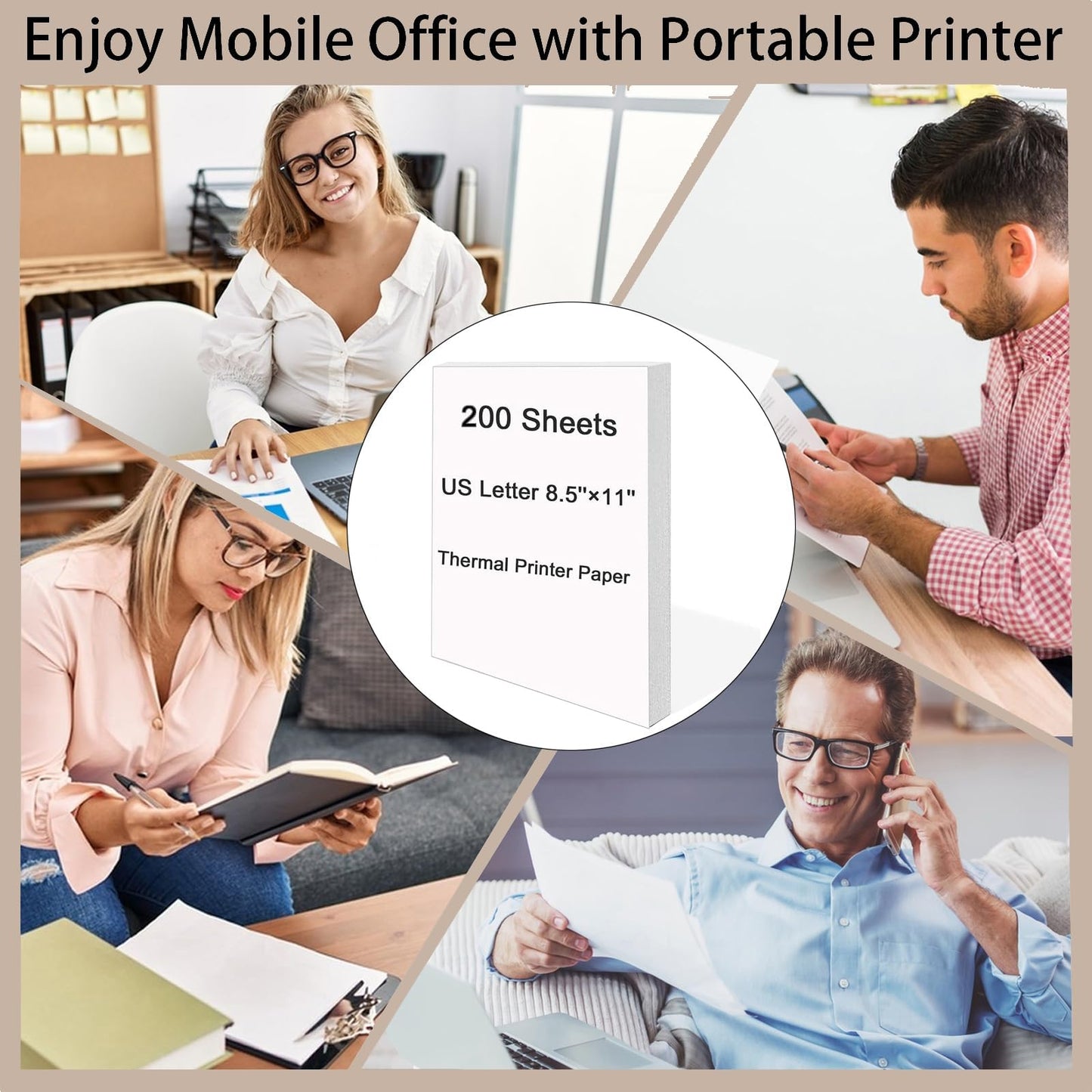 Thermal Printer Paper 8.5 x 11 Inch, 200 Sheets US Letter Size Thermal Paper, Continual Feeding Folded Printing Paper Compatible with m08F/A40 Thermal Portable Printer