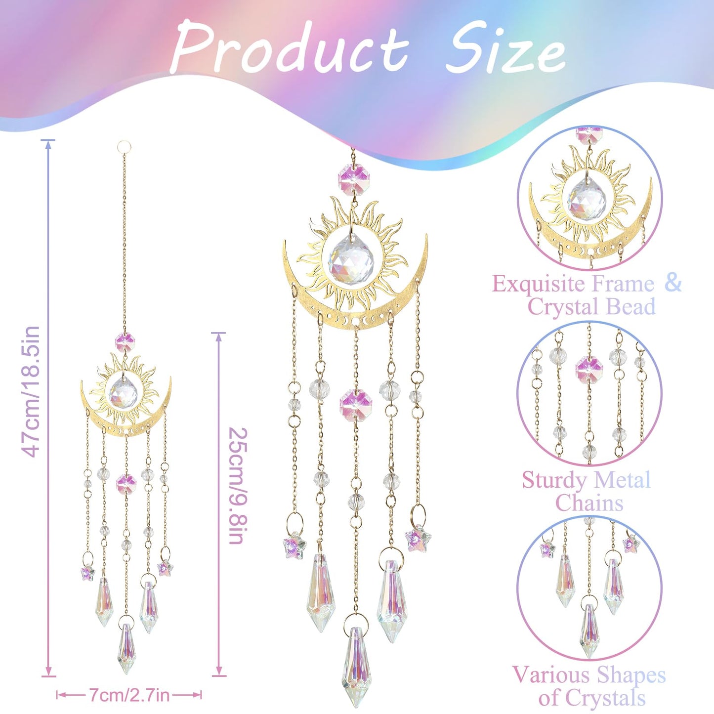DEMIUKO Crystal Suncatcher, Suncatchers for Windows Hanging Sun and Moon SunCatchers with Crystals Rainbow Maker Outdoor Indoor Decor for Birthday Thanks Giving Christmas Home Garden (Sun and Moon)