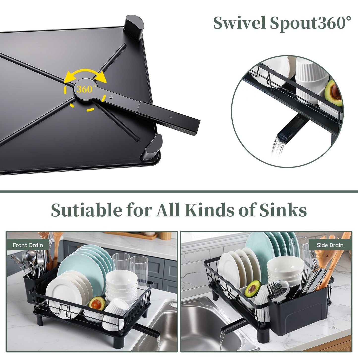 Dish Drying Rack,Rv Essentials, Kitchen Organizers and Storage, Dish Racks with Drain Board, Kitchen Essentials, Rv Accessories, Egouttoir à Vaisselle, with Cutlery Holder, Stainless Steel, 29 x 38cm