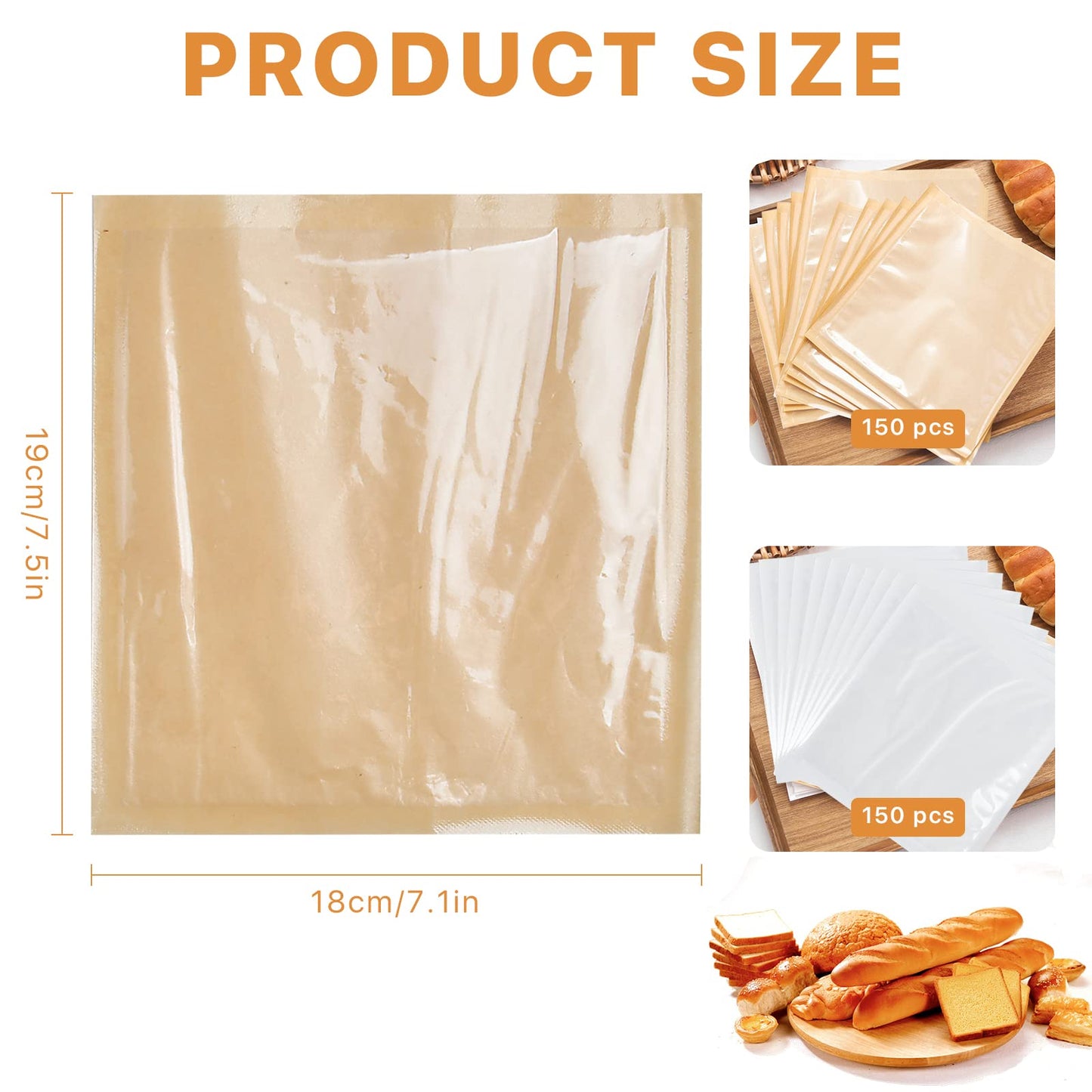300 PCS Bakery Bags with Window, Akamino Heat-Sealable Kraft Paper Pastry Bags for Cookies and Pastries, 7.5 x 7.1 Inches Grease Resistant Food Bags for Sandwich, Candy, Snack