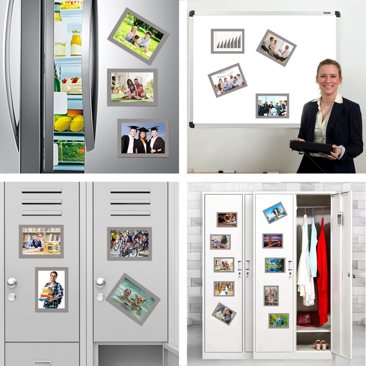 STTMGN Magnetic Photo Frames with Sliver-Grey Border(4"X6",10 Pack),Magnet Picture Frame Pockets/Postcard Holder,Decorations for Fridge/Lockers/Home/Office/School/Classroom/Whiteboard/Party