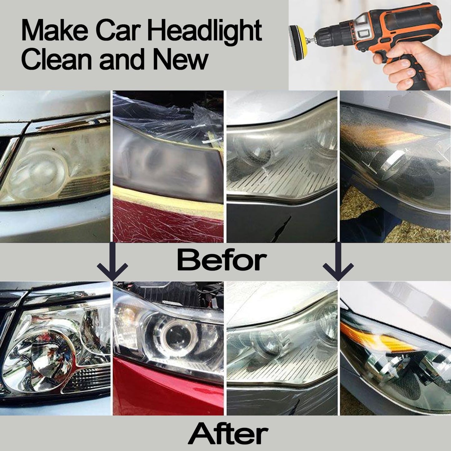 3 Inch Sanding Disc Drill Polishing Kit Sanding Attachment, 158 Pcs Wet Dry Car Headlight Restoration Kit Hook and Loop Sandpaper with 1/4" Shank, Backing Pads, Interface Pads and Polishing Pads