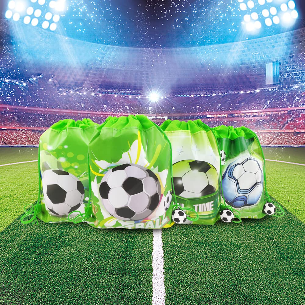 Minsing 12 Packs Soccer Drawstring Birthday Party Favor Goodie Bags, Sport Theme Party Supplies Bag, Gift Package with 12 Pendants