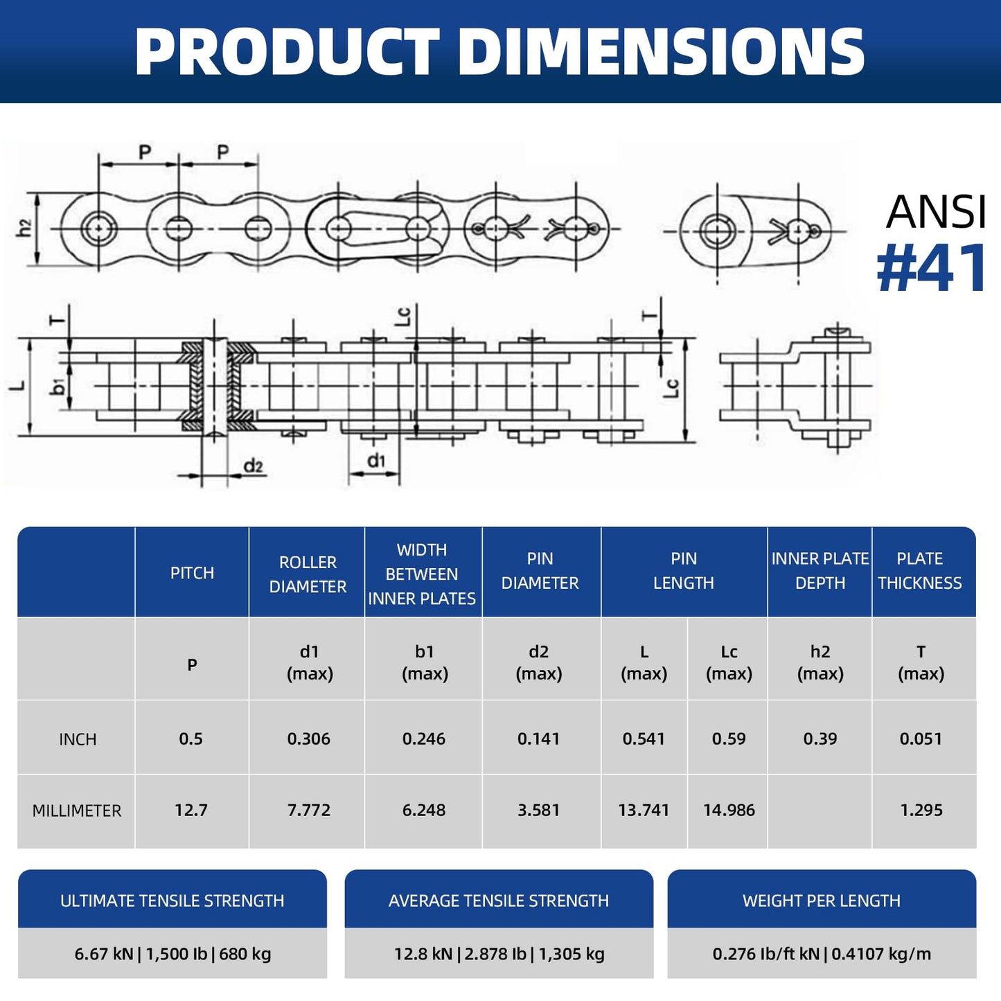 Patioer #41 Roller Chain 10 Feet for Electric Gate Openers with 2 Connecting Links, Carbon Steel Chains for Automatic Sliding Gate Opener Operator Garage Hanger Door Go Karts ATVs Dirt Bikes