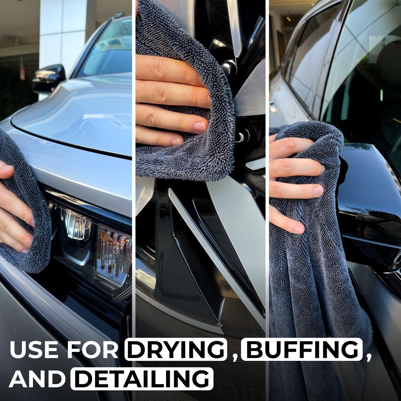 WEST BROS Large Microfiber Car Drying Towel 1300 GSM Double Twist Pile - Premium Auto Wash Towel for Cars Trucks SUV - Super Absorbent Detailing Cleaning Cloth 20x26'' Gray 1-Pack