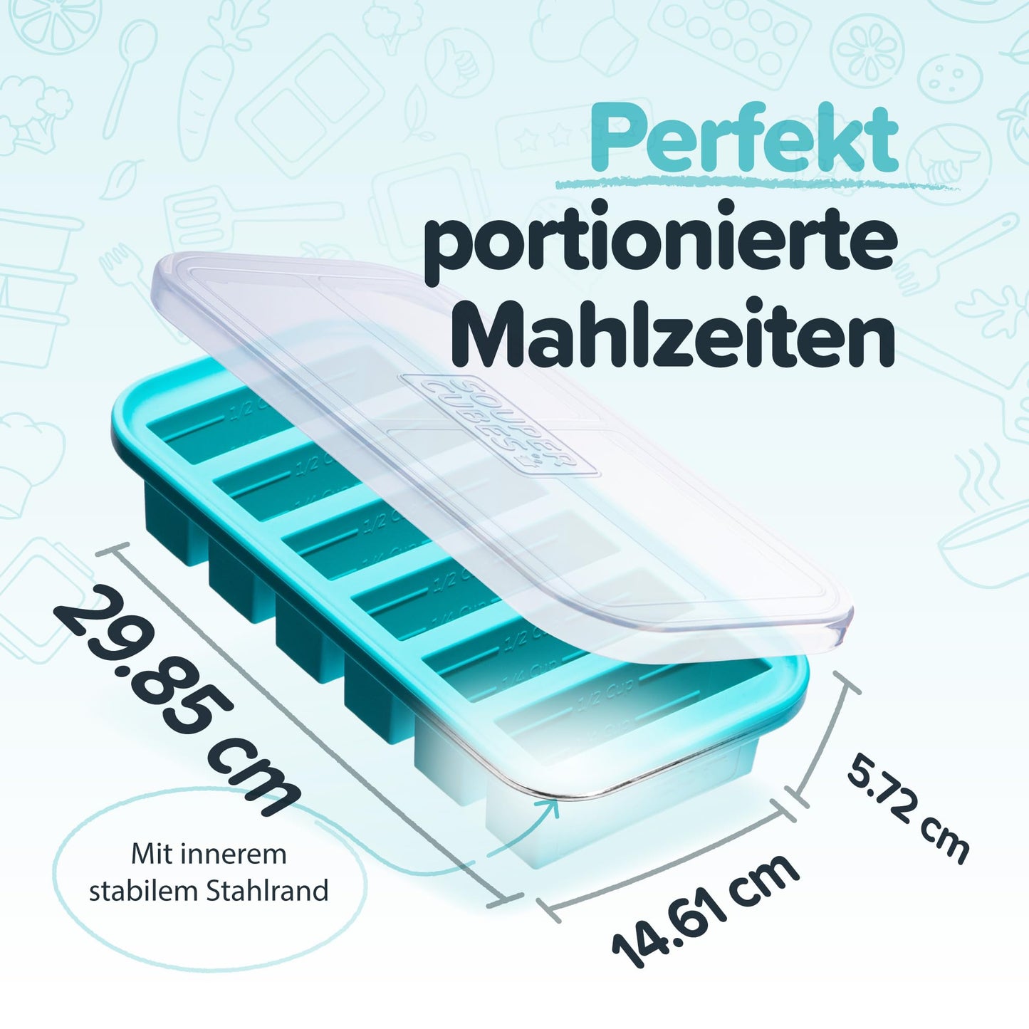 Souper Cubes 500mL/2 Cup Silicone Freezer Tray with Lid, Perfect for Storing Lasagna, Leftovers, Sauces, Portioned Meals and More, Silicone Freezer Mold for Meal Prepping - Aqua - 1-Pack