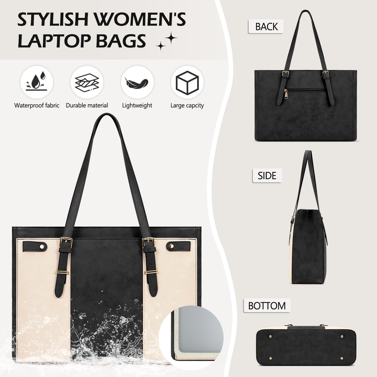 RAINSMORE Laptop Bags for Women 15.6 Inch Leather Work Tote Bags Womens Laptop Purse Waterproof Professional Laptop Briefcase for Office Computer Bag Women Travel Handbag Shoulder Bag