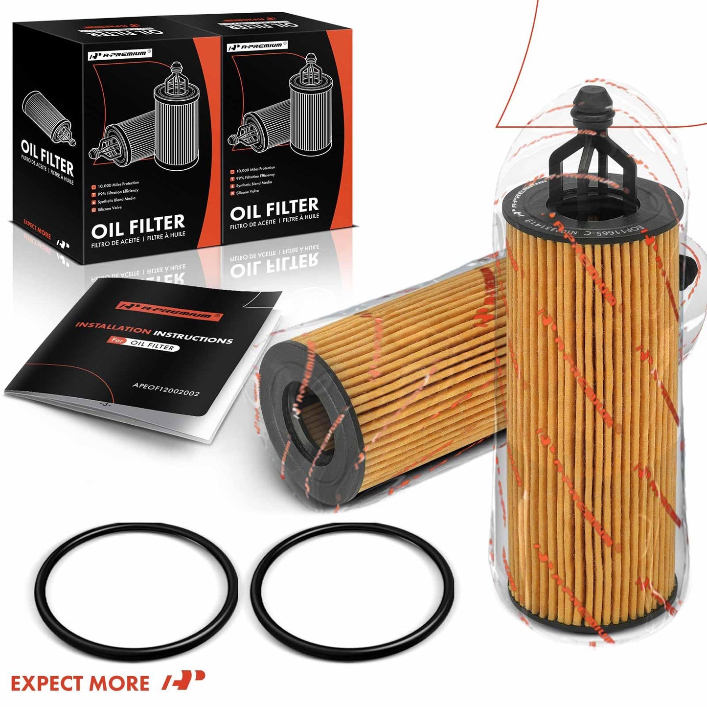 A-Premium 2-PC 10K Miles Protection Oil Filter Compatible with Ram 1500, 1500 Classic & Jeep Grand Cherokee, Wrangler & Dodge Grand Caravan, Charger, Journey & Chrysler Town & Country & Volkswagen