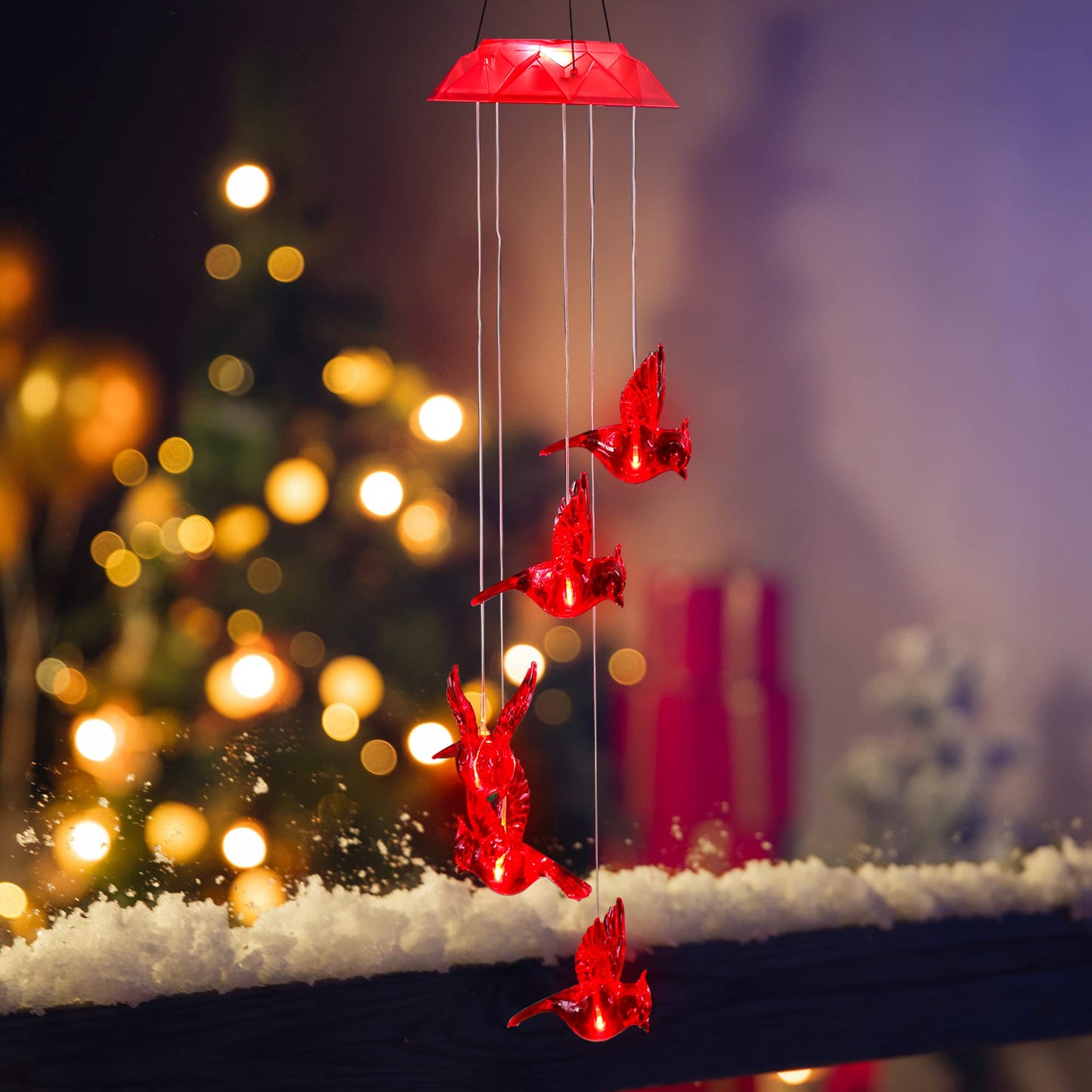 Wind Chime Solar Chimes Warm Light Solar Waterproof Wind Bell Light for Home Party Night Garden Patio Decoration,Red Bird