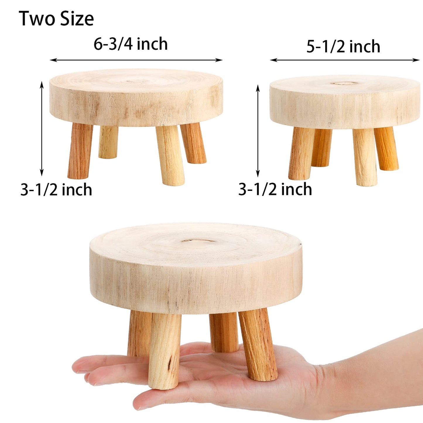 TOPZEA Set of 2 Mini Wooden Stool Display Stand, Short Boho Wood Riser Stools Small Desk Pedestal Stand for Candle, Indoor Plants, Gnome, Counter Decor