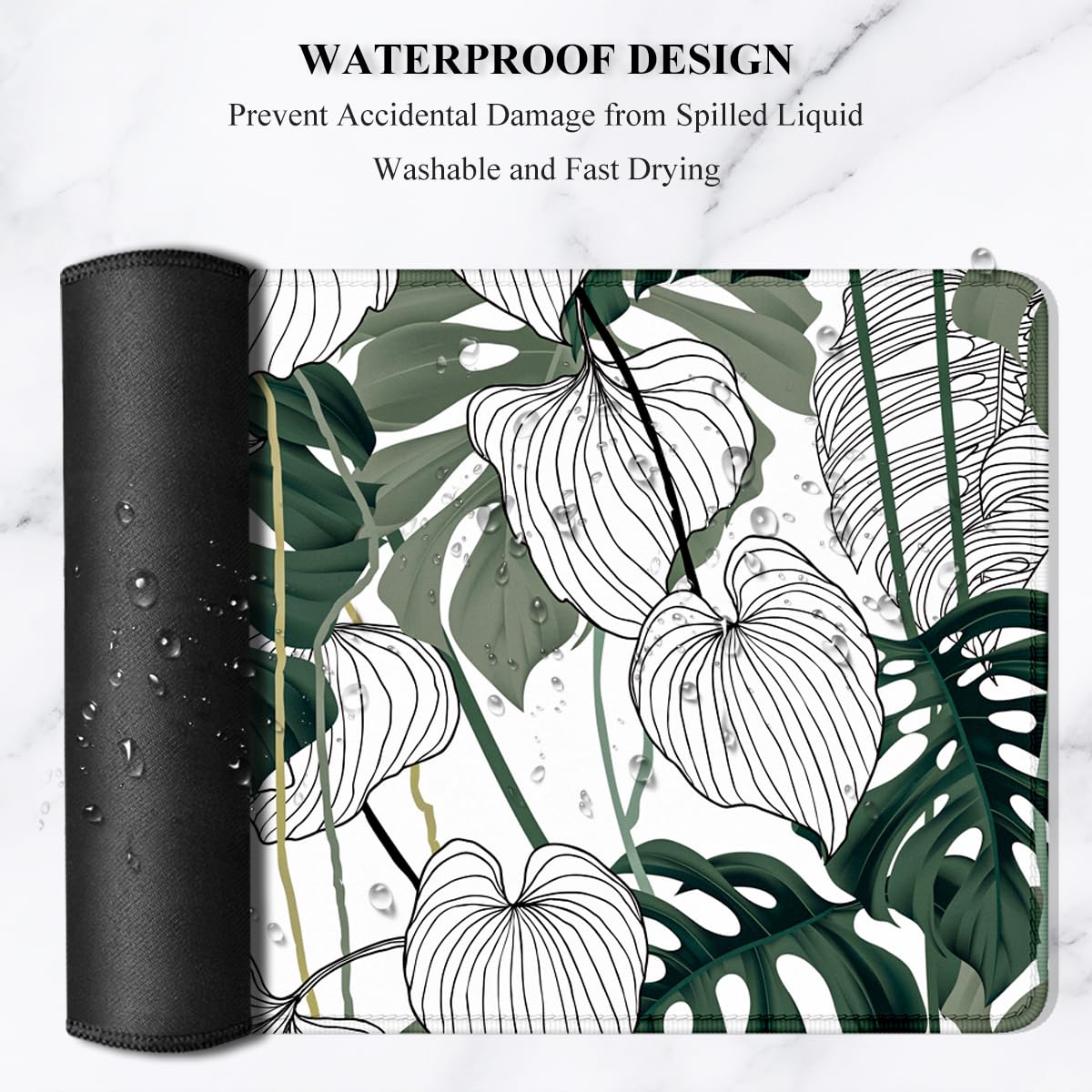 Auhoahsil Desk Mouse Pad, Large Gaming Mousepad, XXL Desk Pad, Extended Long Superior Micro-Weave Cloth Non-Slip Rubber Big Computer Mouse Mat for Gamer, Office & Home, 35" x 15", Abstract Monstera