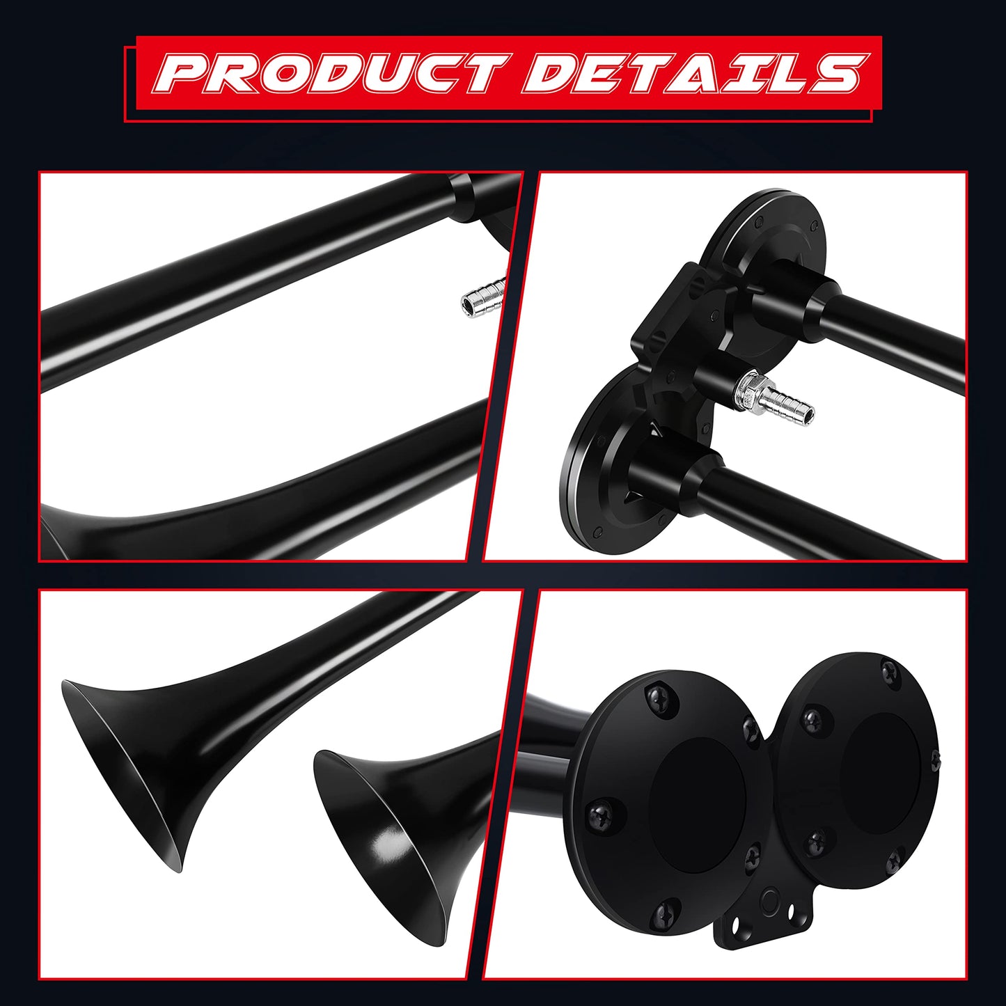 CARFKA Air Horn for Truck Boats Car, 150DB Super Loud Train Horns Kit with 120 PSI Air Compressor (Dual Black)