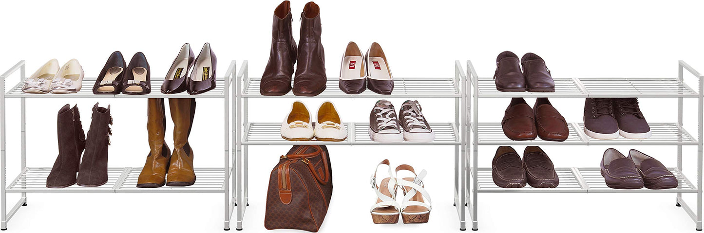 Simple Houseware 3-Tier Stakable Wired Grid Shoe Racks Storage Shelf, Silver
