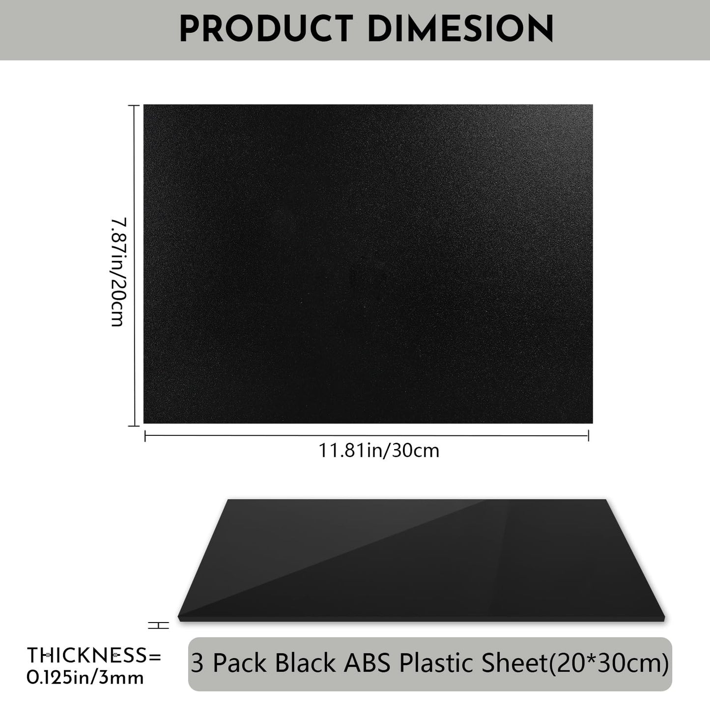 3 Pack Black ABS Plastic Sheet 12” x 16” x 1/8",Phiowocx 3mm Thick Moldable ABS Sheet Plate with Textured & Matte Finish,Rigid Plastic Sheets Panel for DIY Projects,Decor,Handicrafts Home Decor