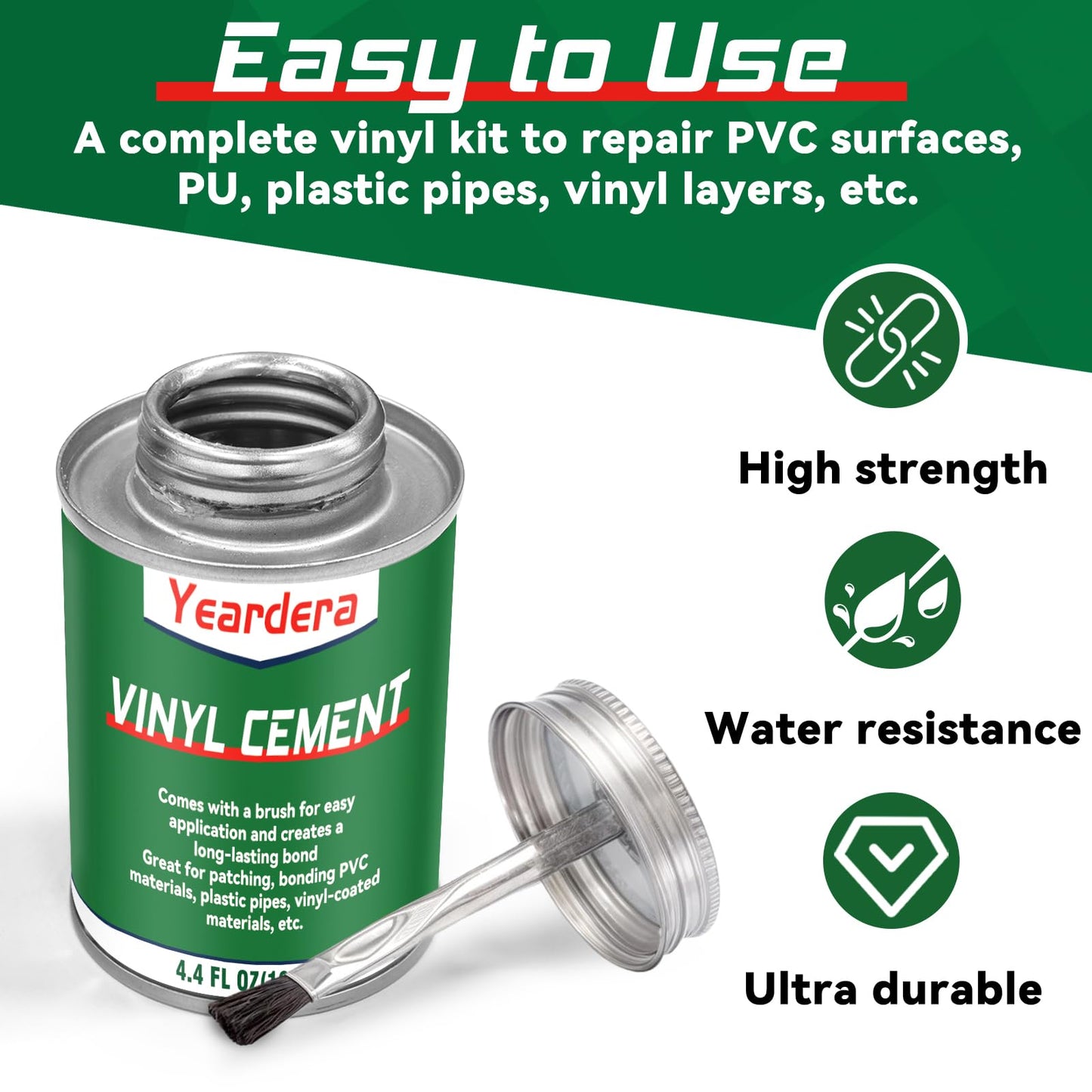 Vinyl Cement, High Strength Vinyl Glue, Waterproof PVC Cement, High Strength Pool Patch Repair Kit Underwater for a Variety of Inflatables, Pool Liners, Tarps, Hot Tubs, Air Mattresses(4.4oz)