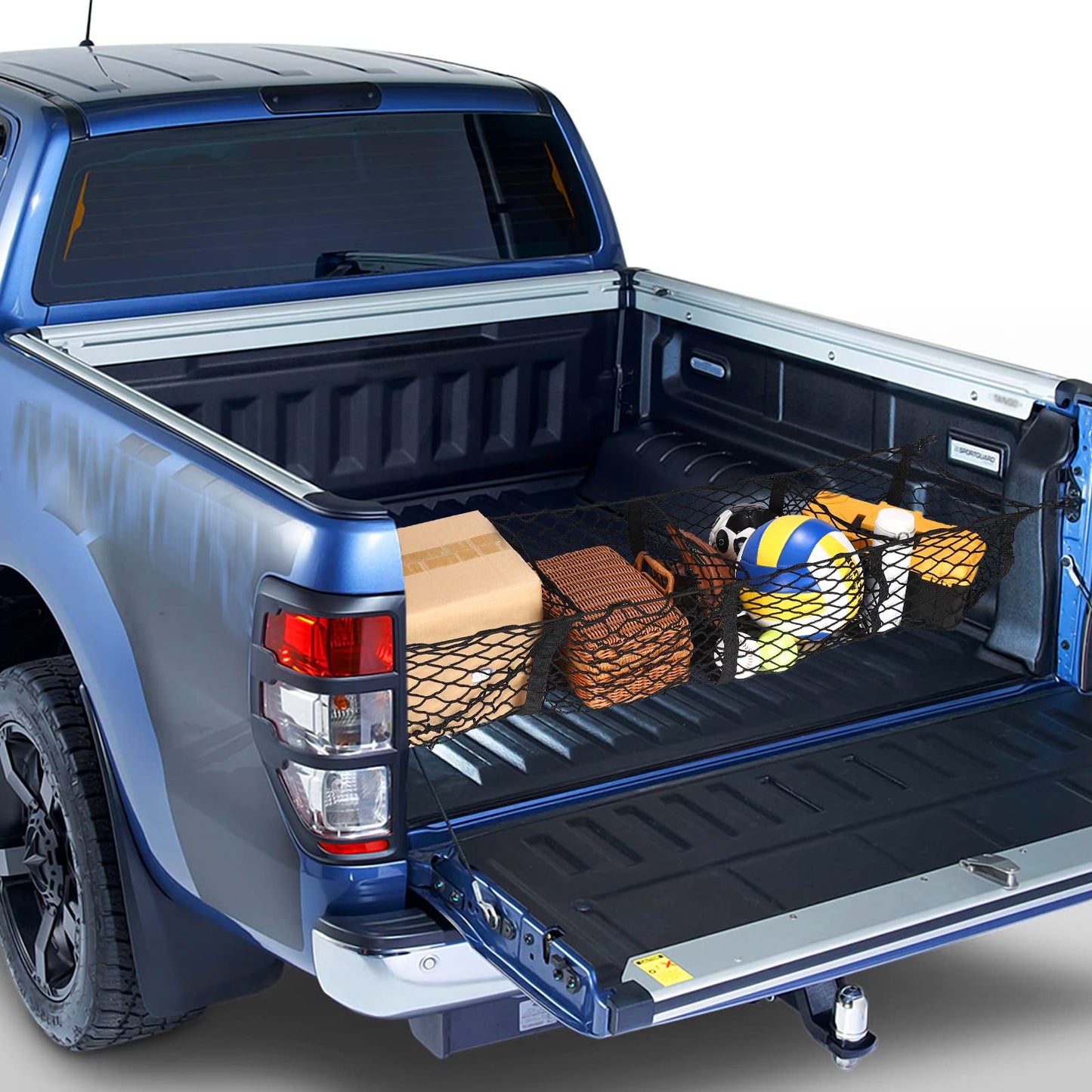 TOBWOLF 2PCS Truck Bed Cargo Net, Trunk Mesh Cargo Organizer Storage Net, Stretchable Mesh Organizer with Hook & Screw, 51.1'' X 14.9'' & 47.2'' X 11.8'' Heavy Duty Cargo Net with 4 Pockets for Trunk