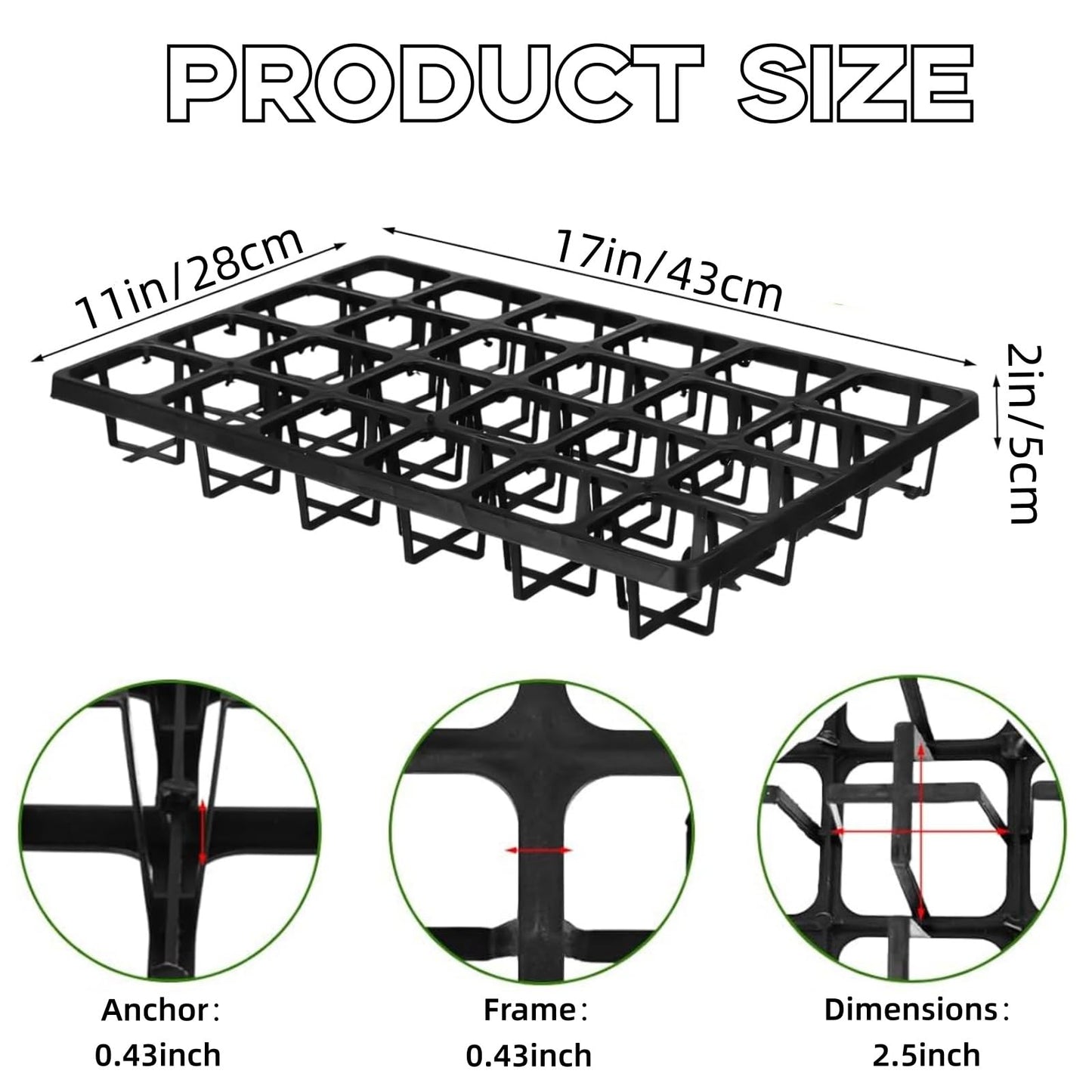 10 Pack Square Nursery Pot Tray with 24 Cells, Plant Trays for Pots, Plastic Planting Trays, Flower Pot Moving Tray for Carrying Small Plant Pots (17" x 11" x 2", 240 Cells in Total)