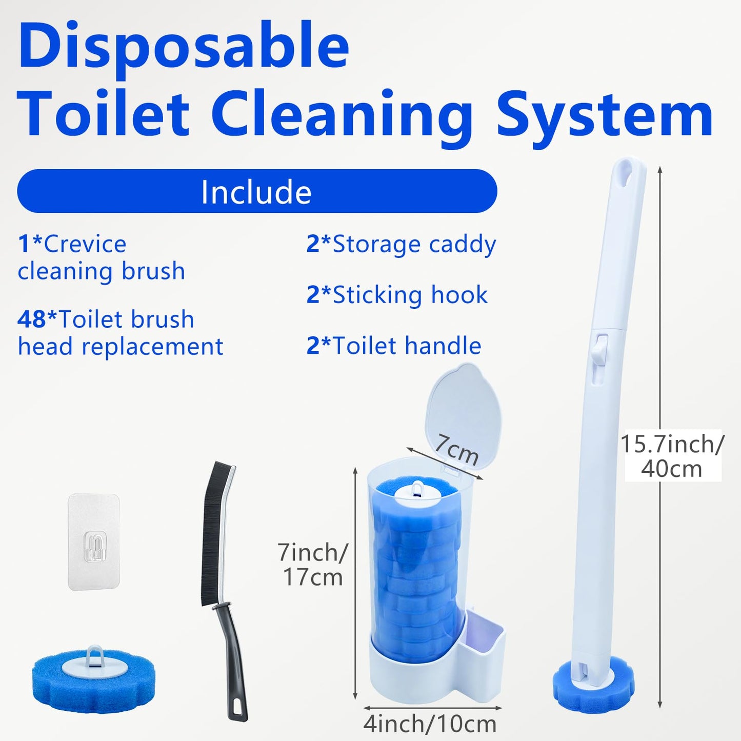 2 Pack Disposable Toilet Brush and Holder Set, with 48 Toilet Bowl Cleaner Refills & Upgraded Clamping System, for Bathroom Cleaning,Sink, Bathtub, Floor, Wall Mounted or Floor Standing