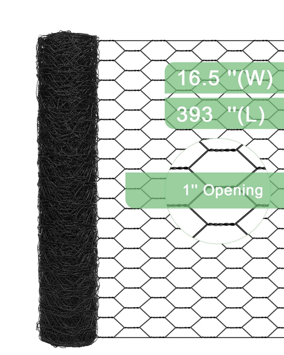 vensovo Black Chicken Wire Mesh - 16.5"×393" Garden Animal Barrier Fence, 1 inch Mesh Fence for Pet,Rabbit,Poultry