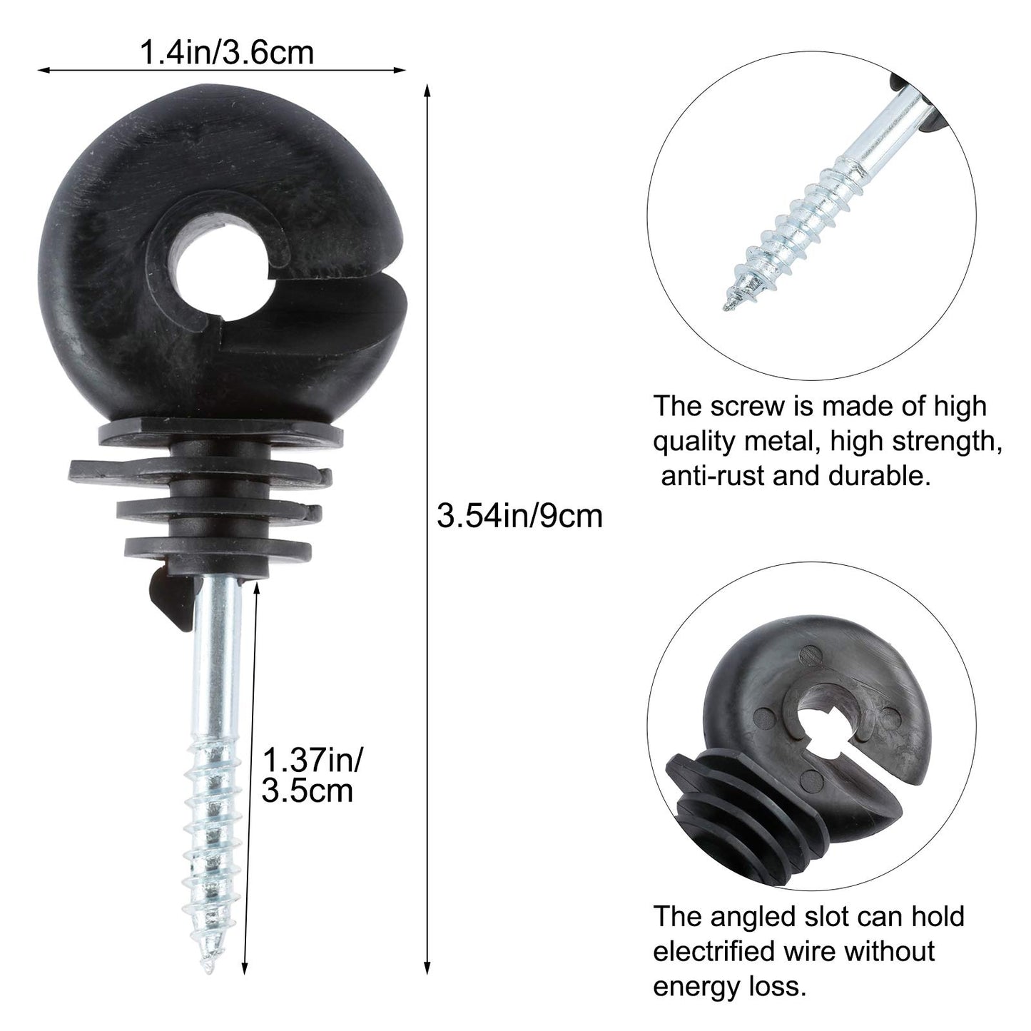 Yaegoo 100Pcs Electric Fence Ring Insulators, Screw-in Insulator Fence Ring Post Wood Post Insulator, Black