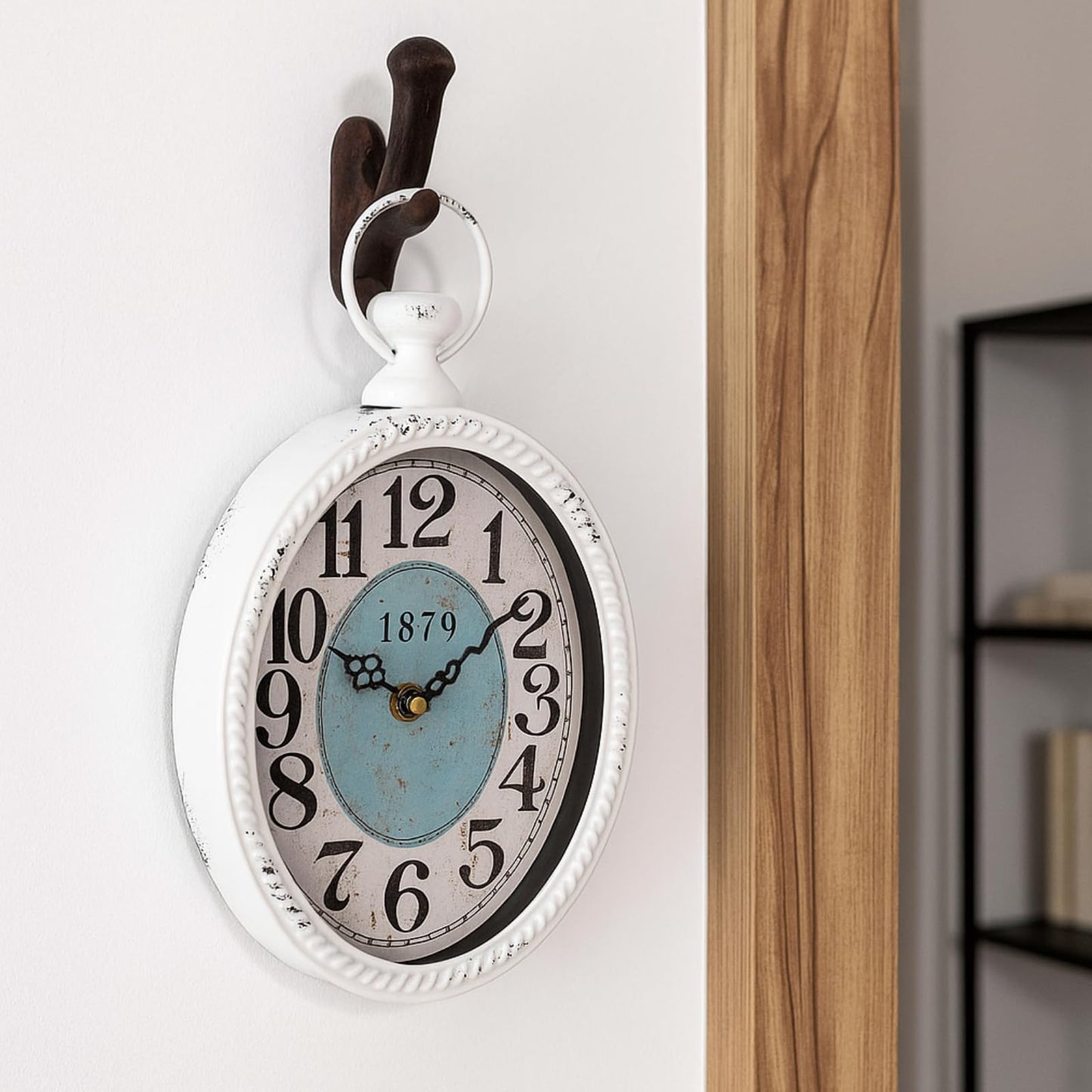 ZENFUN Oval Retro Wall Clock, Rustic Silent Clocks, Elegant Vintage Style, White Antique Design, Battery Operated Non Ticking Wall Clock for Kitchen,Farmhouse, Office(12" H x 6.7" W)
