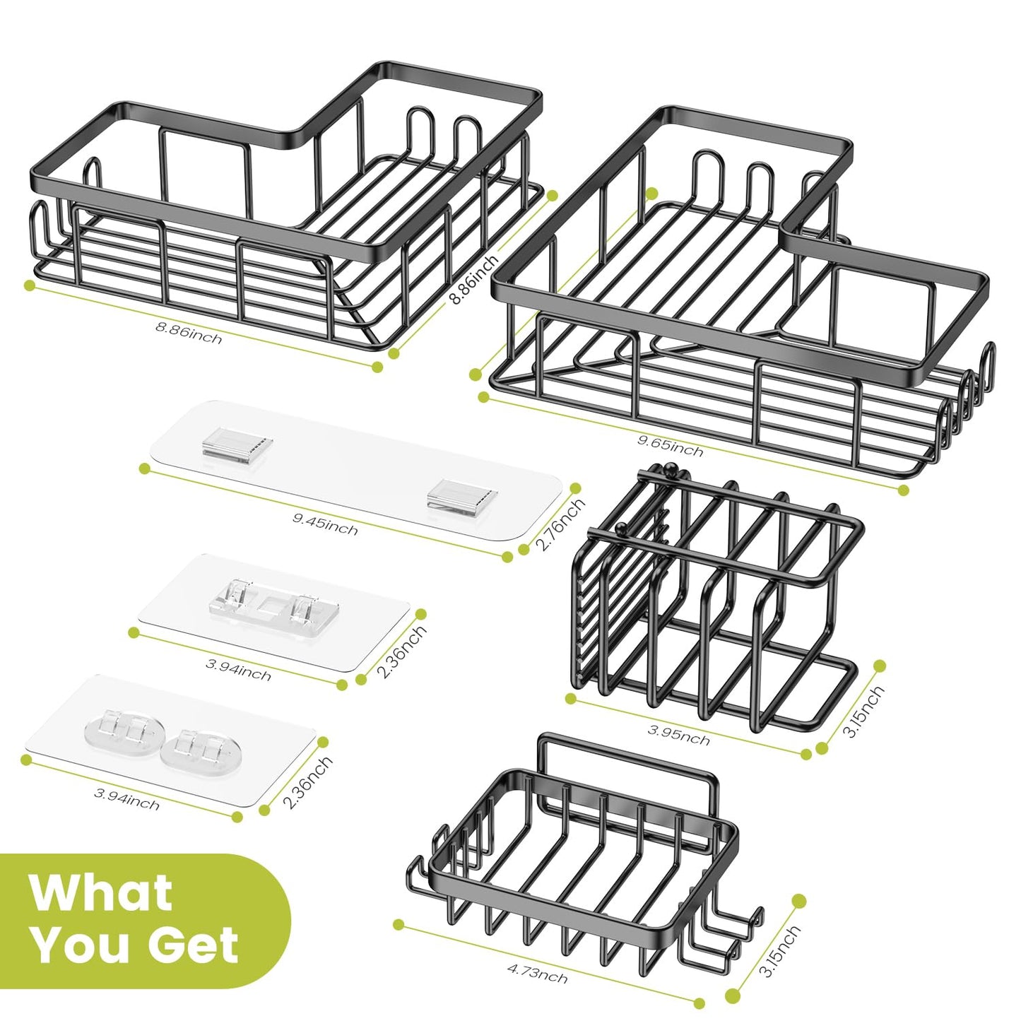 Shower Caddy, 4-Pack Corner Shelf Storage Shelves, Stainless Steel Self Adhesive Bathroom Shower Shelf Washroom Organizers, Bathroom Storage Shelves with soap Dish Holder