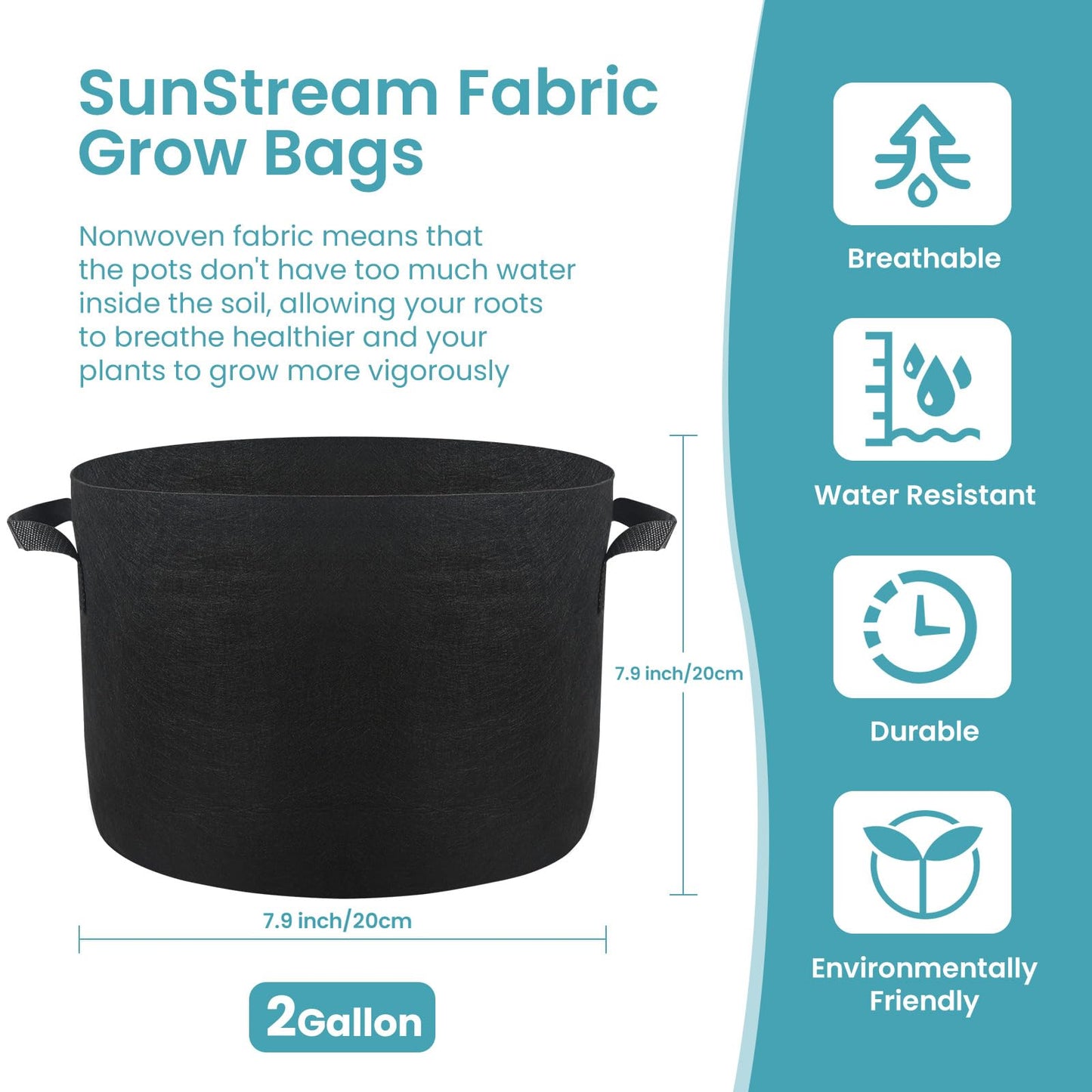 SunStream 10-Pack 2 Gallon Heavy Duty Thickened Nonwoven Fabric Pots Grow Bags with Handles