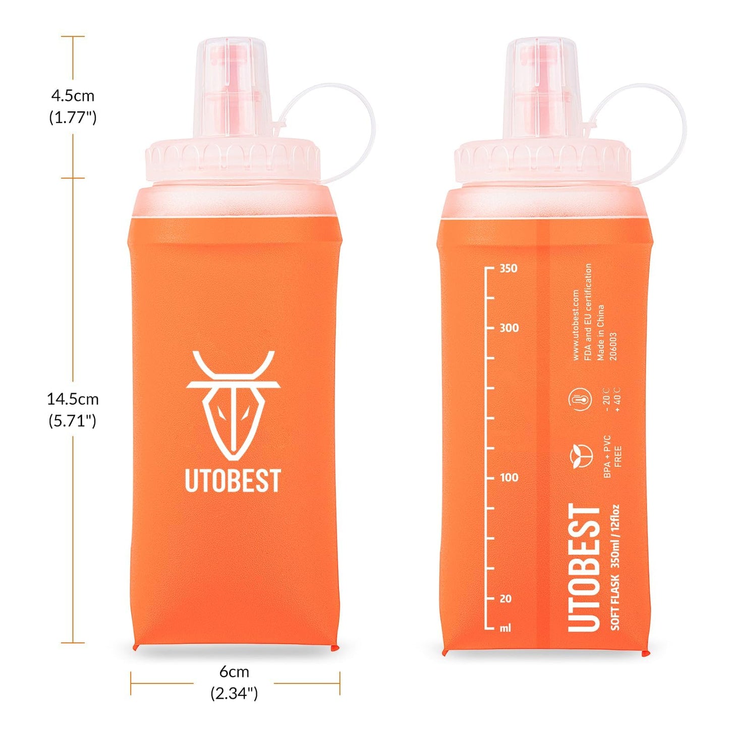 UTOBEST Soft Flask Running Water Bottle Collapsible Water Bottle for Trail Running Hydration Pack Hiking Cycling Climbing 350 ML