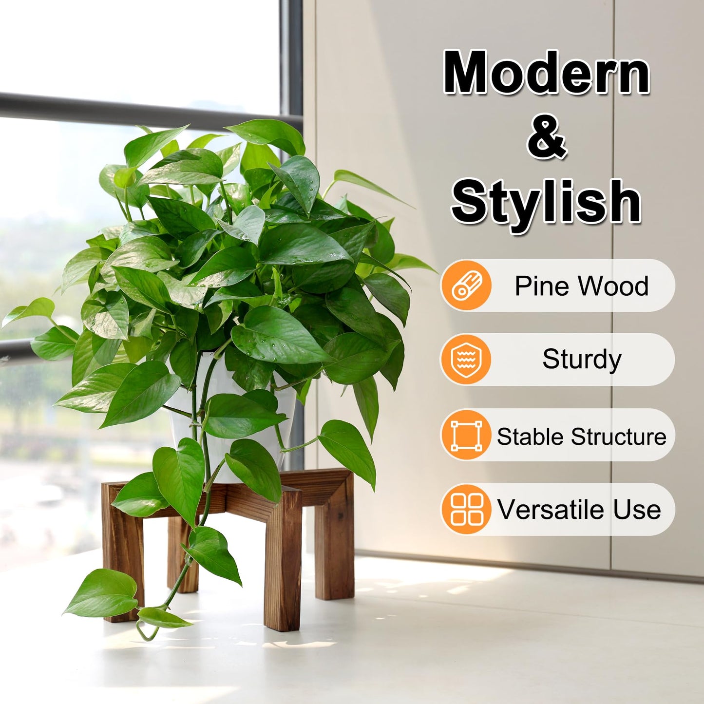 Plant Stand, Indoor/Outdoor Wood Plant Holder, Single Flower Pot Stand, Sturdy Planter Stand (Walnut, Fit 5-15inch pots)