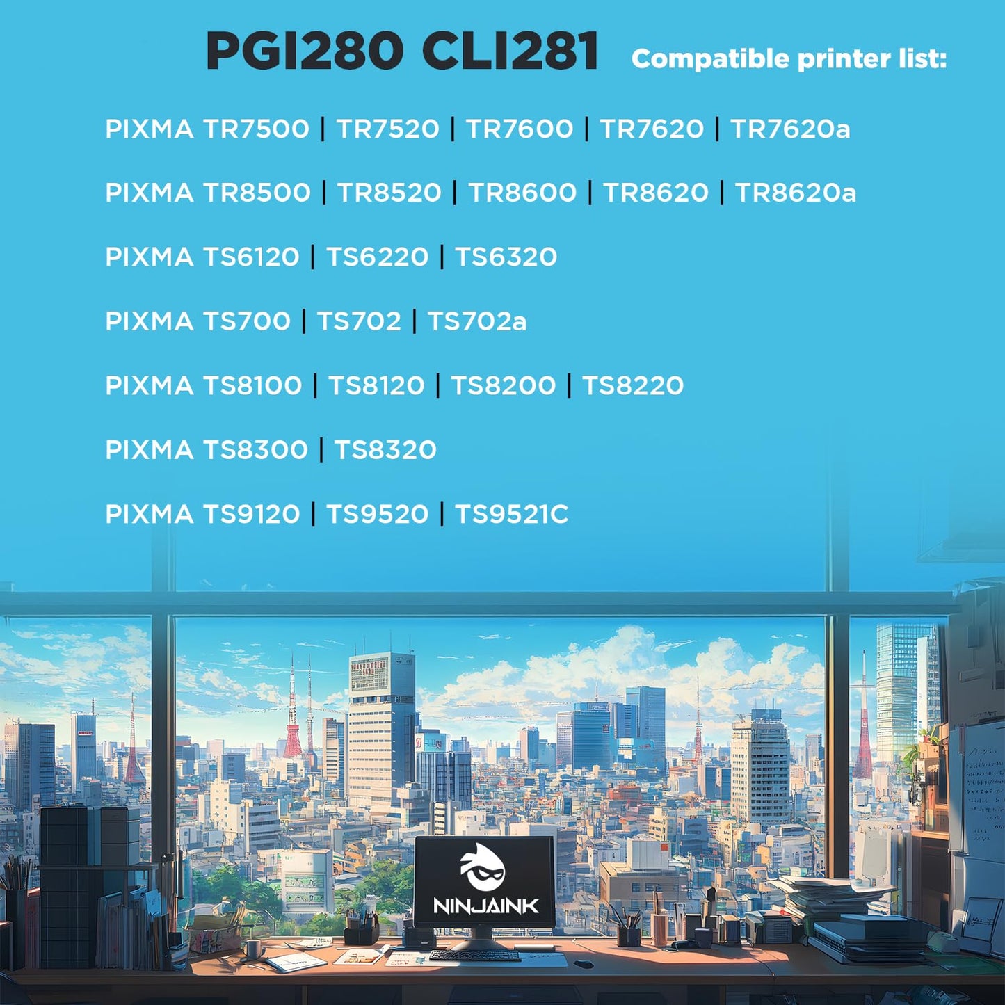 NINJA INK Compatible Replacement for Canon 280 281 Ink cartridges PGI-280 CLI-281 PIXMA TR7500 TR7520 TR7600 TR7620 TR7620a TR8500 TR8520 TR8620a TS6120 TS702a TS8320 TS9120 TS9520 TS9521C (2 Set)