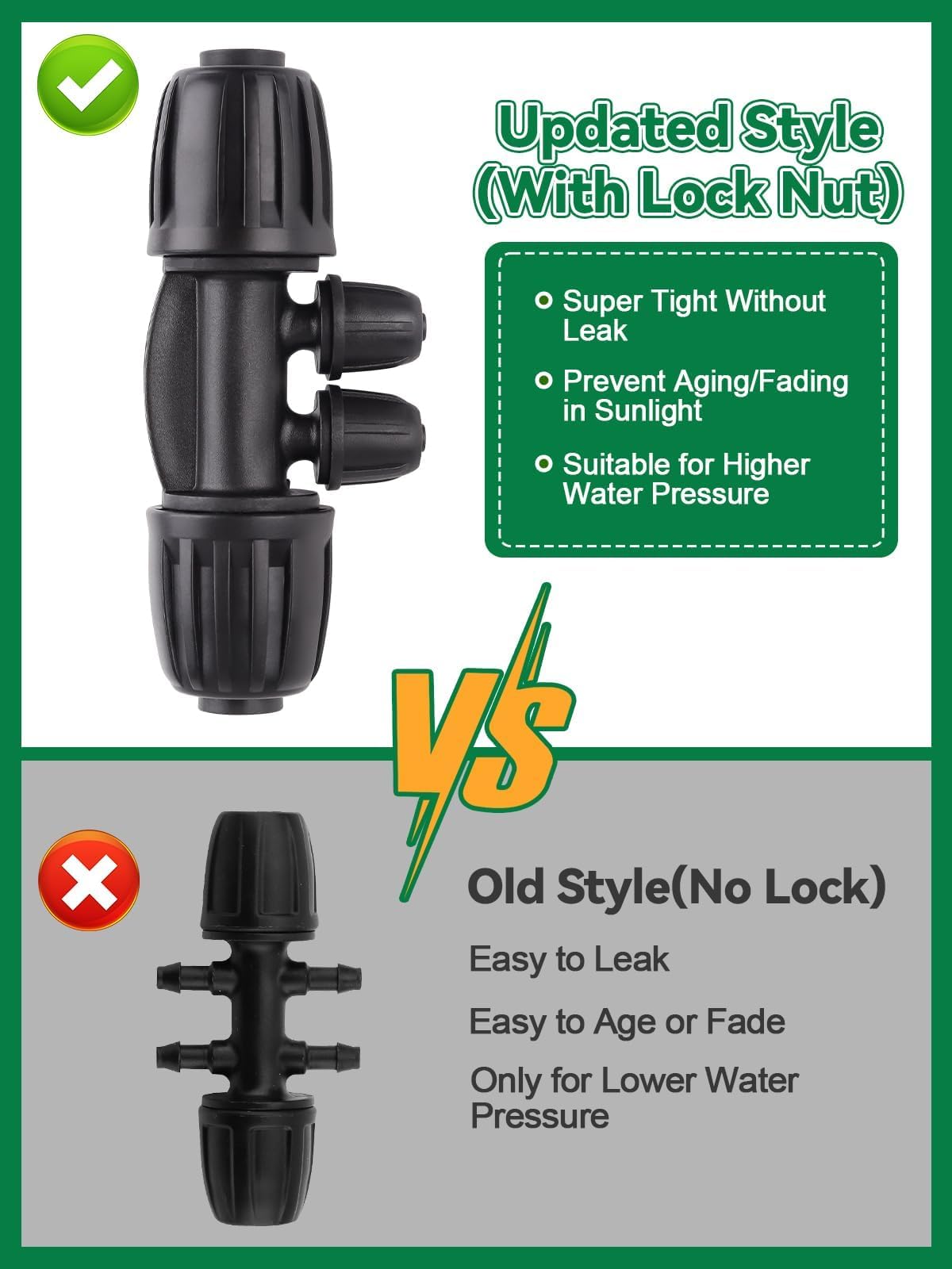 20PCS Locked Barbed Tee Connectors, Kalolary 1/2" to 1/4" Drip Irrigation Fittings Kit 12/16mm to 4/7mm Tube Lock Female Connector 4-Way Barbed Lock Irrigation Parts for Watering System (Black)