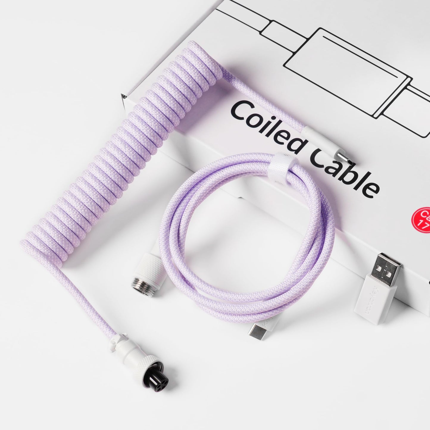 Keychron Custom Coiled Aviator Cable, Light Purple, 5-Pin (GX12) Detachable Metal Connector, USB-C to USB-C with USB-A Adapter, Durable Braided Cable for Mechanical Keyboards, Charging & Data Transfer