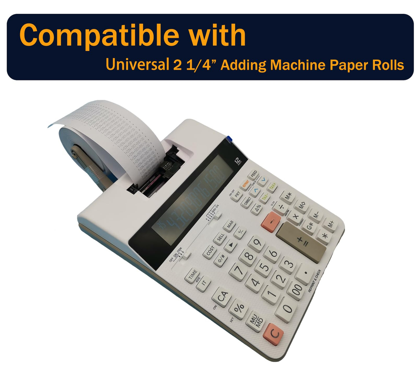 2 1/4 in x 150 ft Calculator Paper Rolls 2 1/4 Adding Machine Tape Paper Rolls, for HR-10RC, HR-170RC, HR-200RC, EL-1197PIII, EL-1801V, P23-DHV-3, CP-90A, MP11DX-2, 1280-2, 53 GSM, 10 Rolls