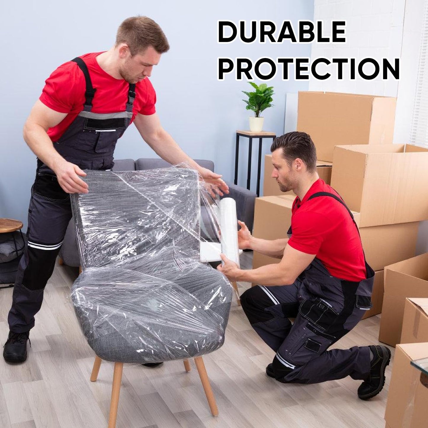 15 Inch Stretch Wrap - 500 Feet | 60 Gauge, 1 Roll Clear Plastic Wrap for Moving Self-adhering, Thick and Sturdy Packing Moving Supplies Heavy Duty Shrink Film