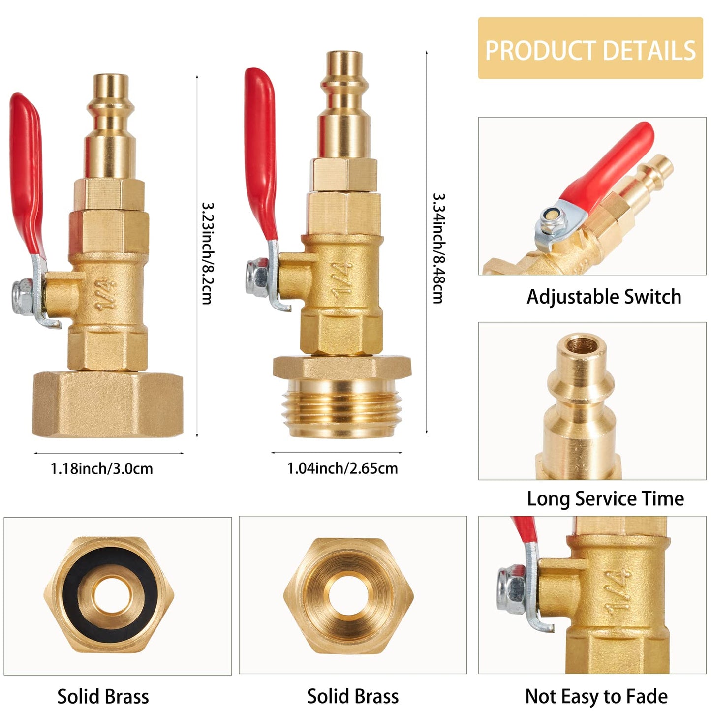 Brass Winterize Blowout Adapter,1/4 Inch Male Quick Connecting Plug and 3/4 Inch Male GHT Thread,With Ball Valve and 2 Pcs Washers For Blow Out Water to Winterize Sprinkler Systems (female&male)