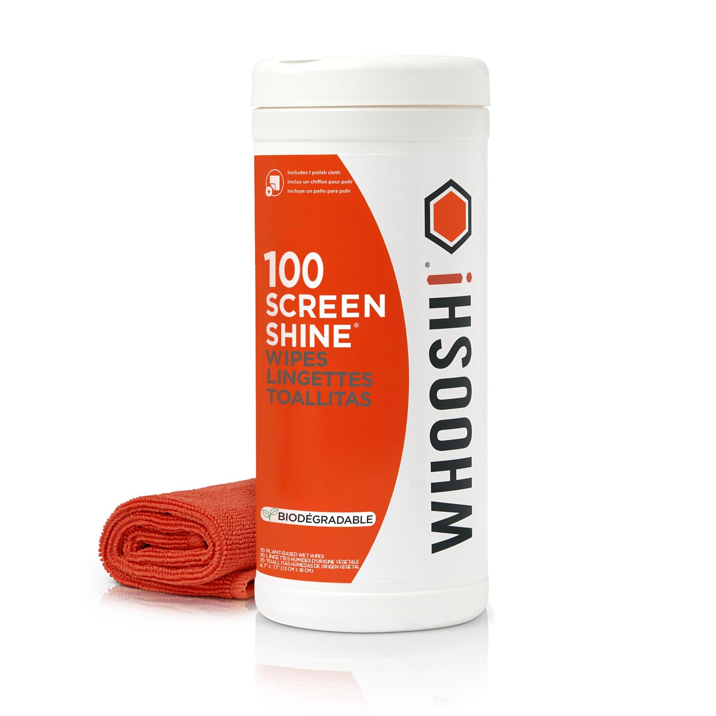 WHOOSH! Screen Shine 100 Count Wipes – Computer Cleaning Wipes for TV, OLED, Laptop, MacBook, Monitor & Eyeglasses, Lint-Free Non-Abrasive Touch Screen Wipes – Includes Large 23x23 cm Microfiber Cloth