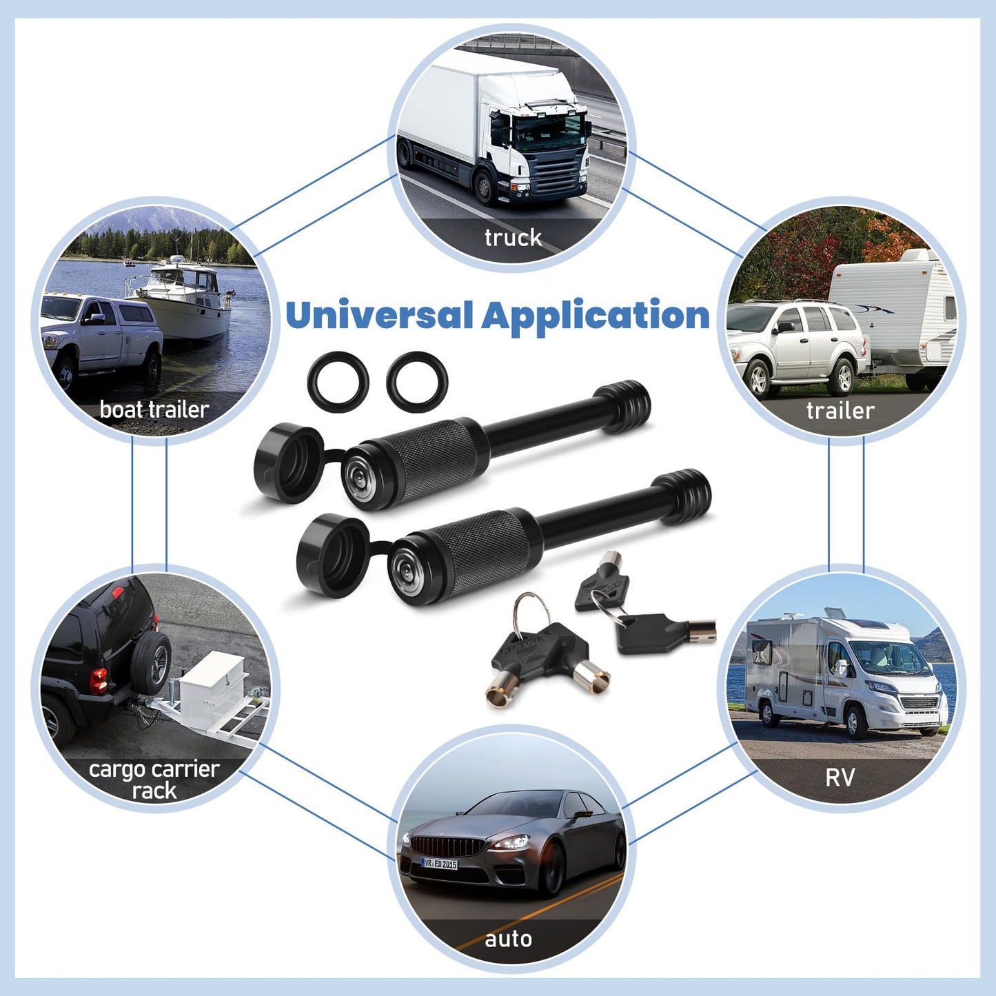 2 Pack Trailer Hitch Lock, Hitch Pin Lock with 5/8 Inch Diameter Anti-Theft Hitch Locking Pin for 2 Inch & 2-1/2 Inch Receiver, Black.